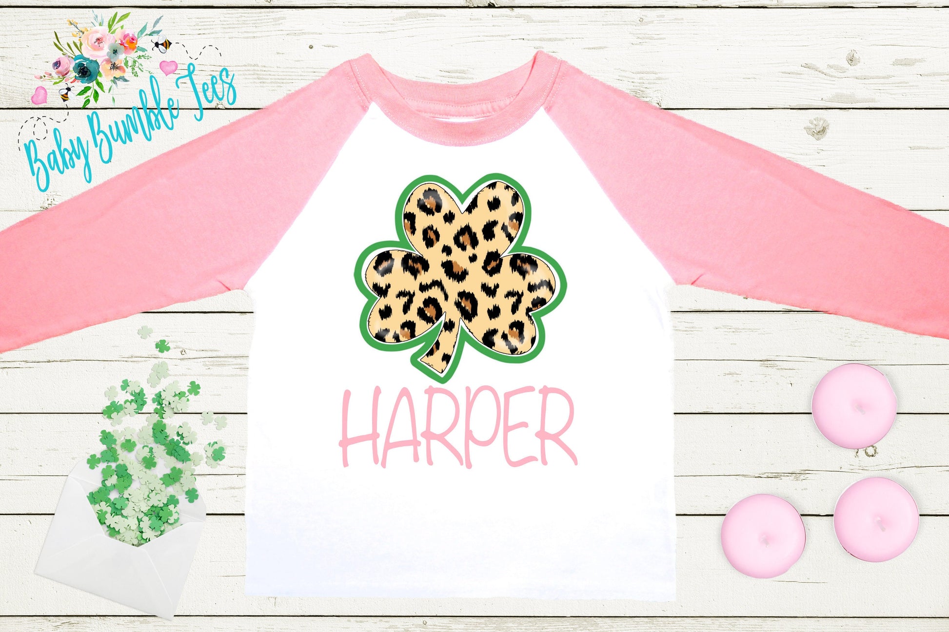 Cheetah Four Leaf Clover Shirt - Personalized Name - St Patricks Day - Girl Shirt - St Paddys Day - Toddler Shirt - kids shirt