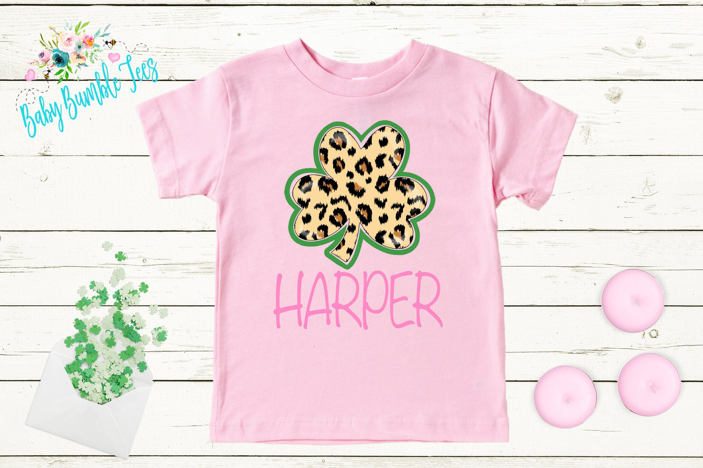 Cheetah Four Leaf Clover Shirt - Personalized Name - St Patricks Day - Girl Shirt - St Paddys Day - Toddler Shirt - kids shirt