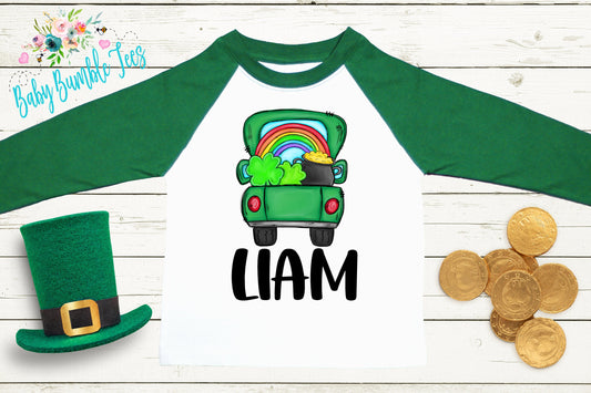 St Patricks Day Truck Shirt - Personalized Name - St Patricks Day - Boy Shirt - Clover - St Paddys Day - Toddler Shirt - kids shirt