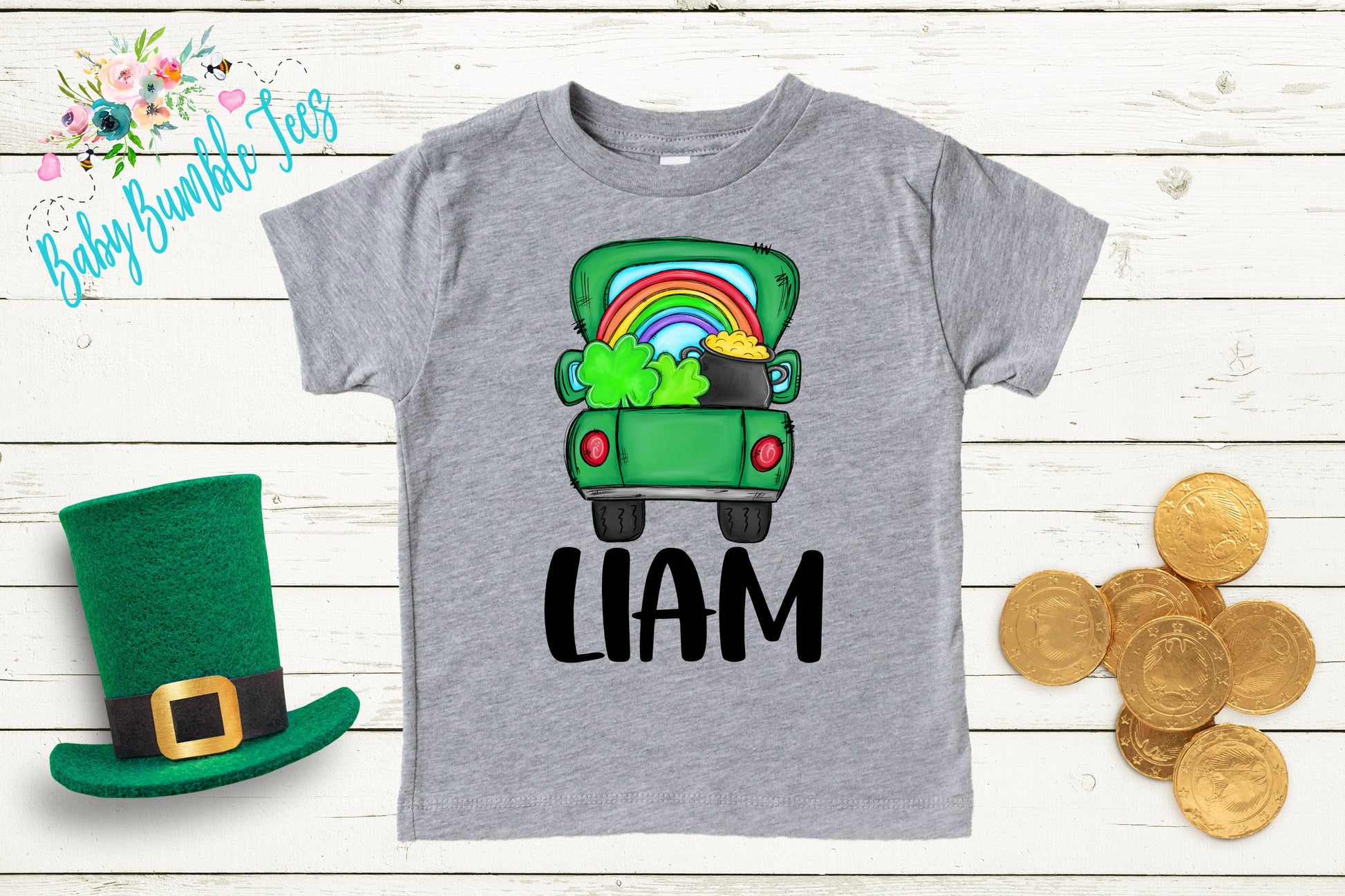 St Patricks Day Truck Shirt - Personalized Name - St Patricks Day - Boy Shirt - Clover - St Paddys Day - Toddler Shirt - kids shirt