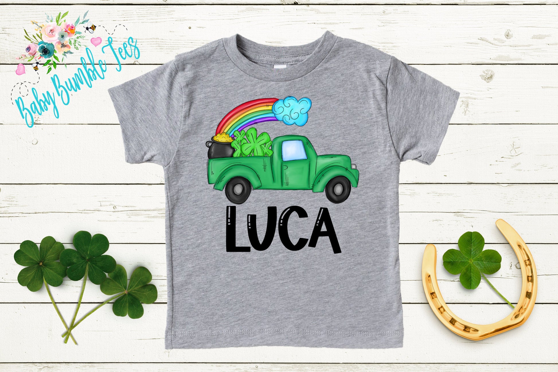 St Patricks Day Truck Shirt - Personalized Name - St Patricks Day - Boy Shirt - Clover - St Paddys Day - Toddler Shirt - kids shirt