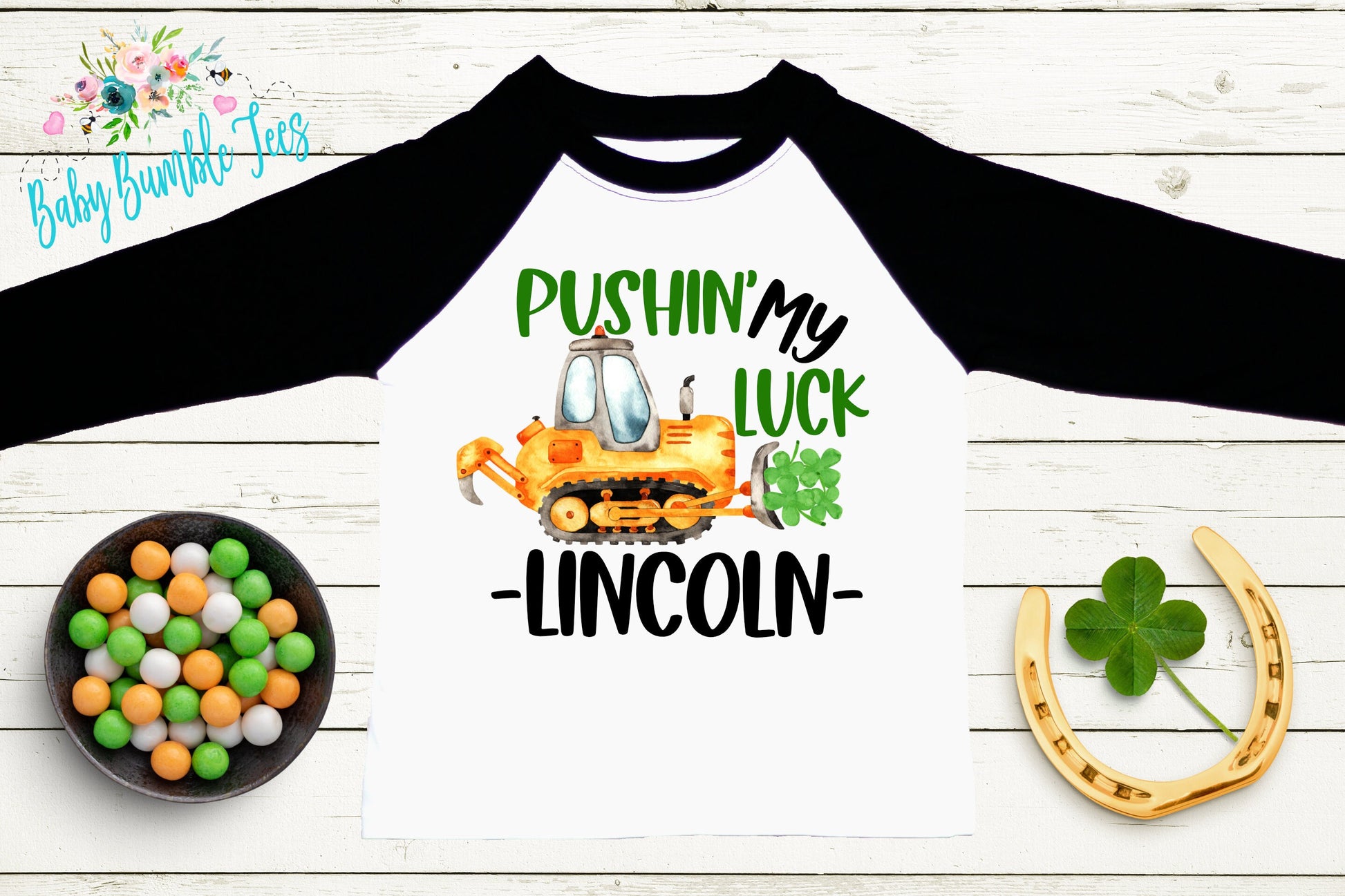 Pushin My Luck Shirt - Personalized Name - St Patricks Day - Boy Shirt - Clover - St Paddys Day - Toddler Shirt - kids shirt - Truck