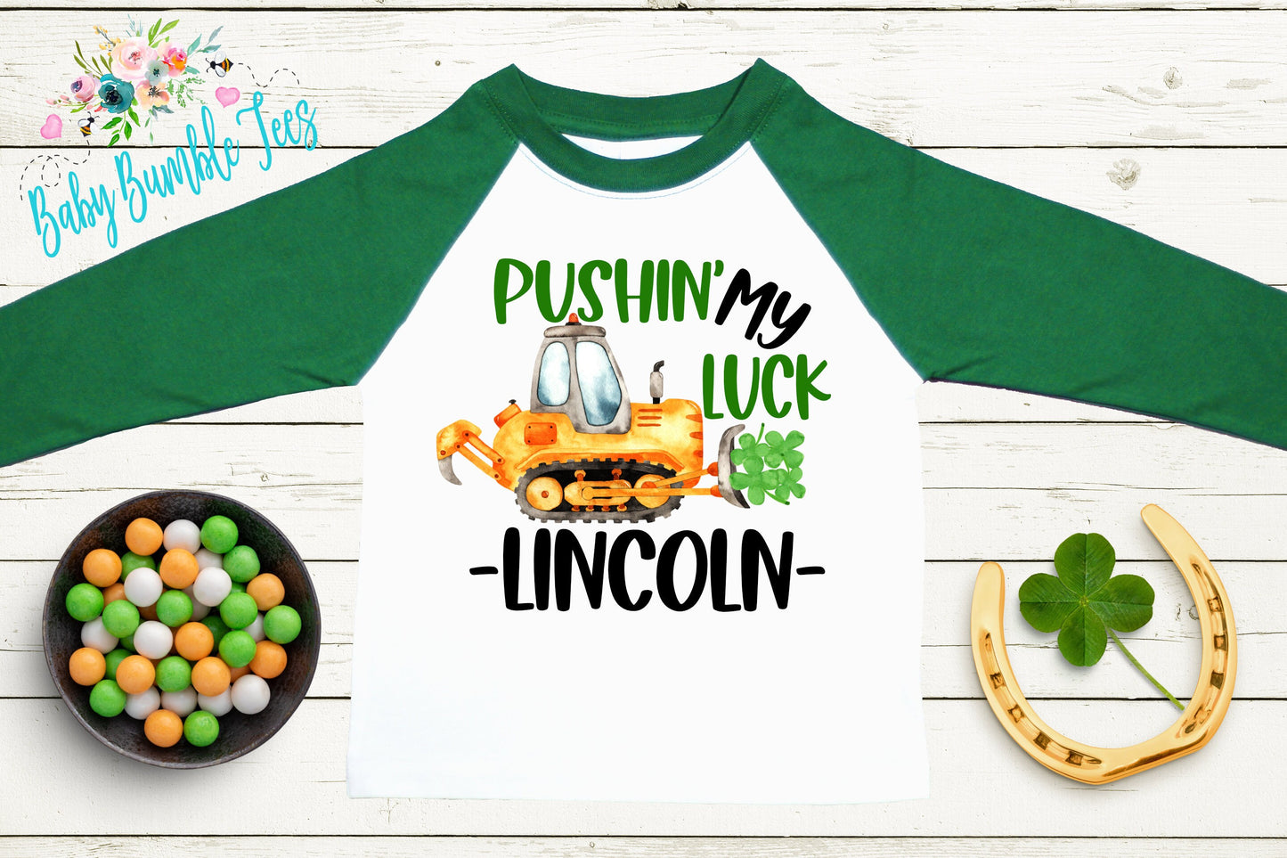 Pushin My Luck Shirt - Personalized Name - St Patricks Day - Boy Shirt - Clover - St Paddys Day - Toddler Shirt - kids shirt - Truck