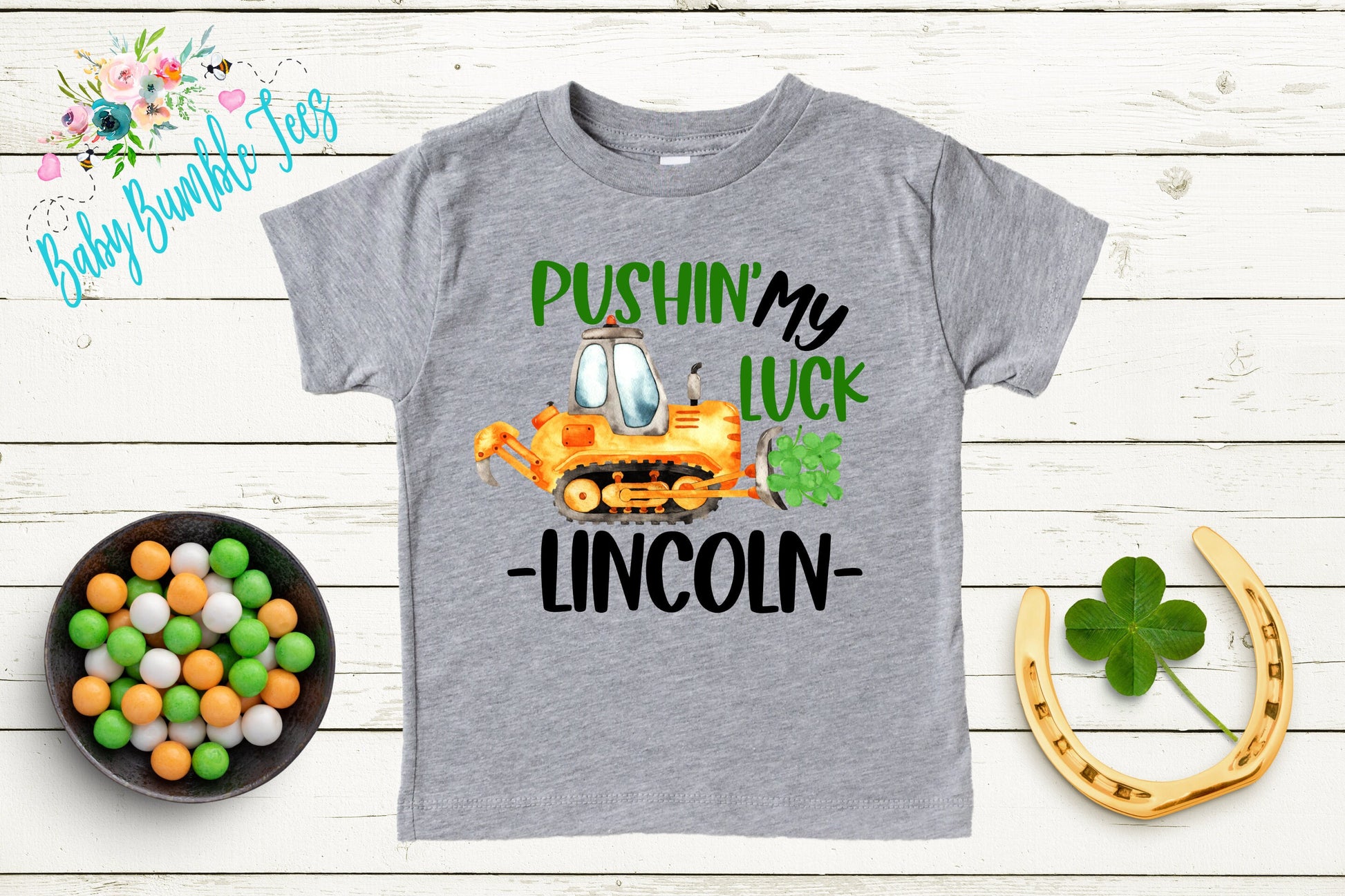 Pushin My Luck Shirt - Personalized Name - St Patricks Day - Boy Shirt - Clover - St Paddys Day - Toddler Shirt - kids shirt - Truck