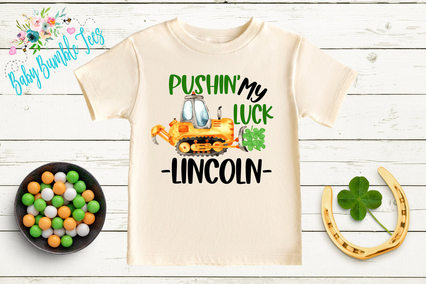 Pushin My Luck Shirt - Personalized Name - St Patricks Day - Boy Shirt - Clover - St Paddys Day - Toddler Shirt - kids shirt - Truck