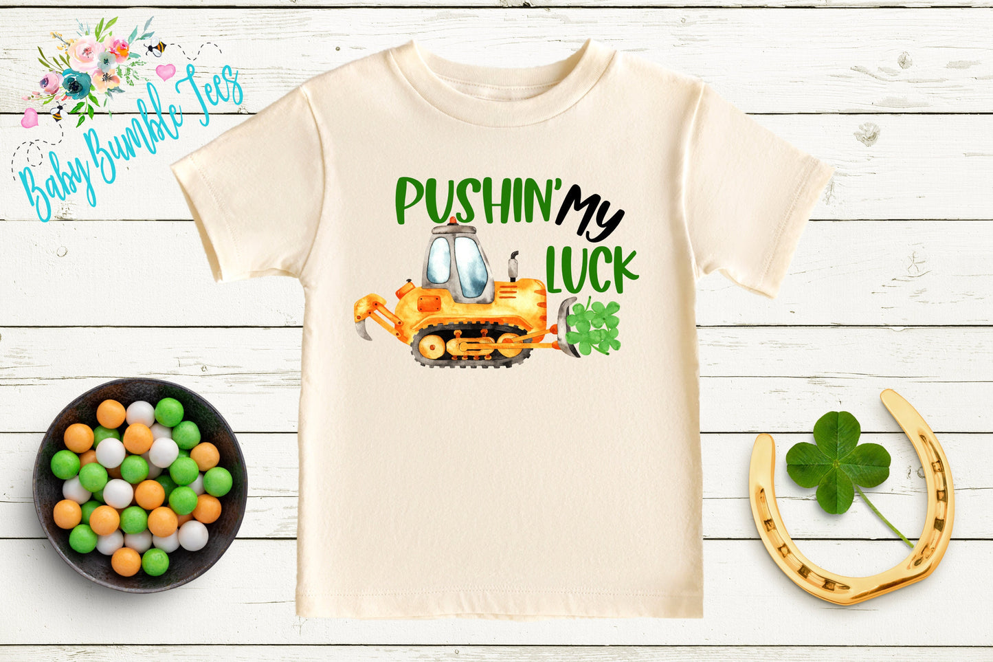 Pushin' My Luck - St Patricks Day Digger Shirt - St Patricks Day - Boy Shirt - Clover - St Paddys Day - Toddler Shirt - kids shirt