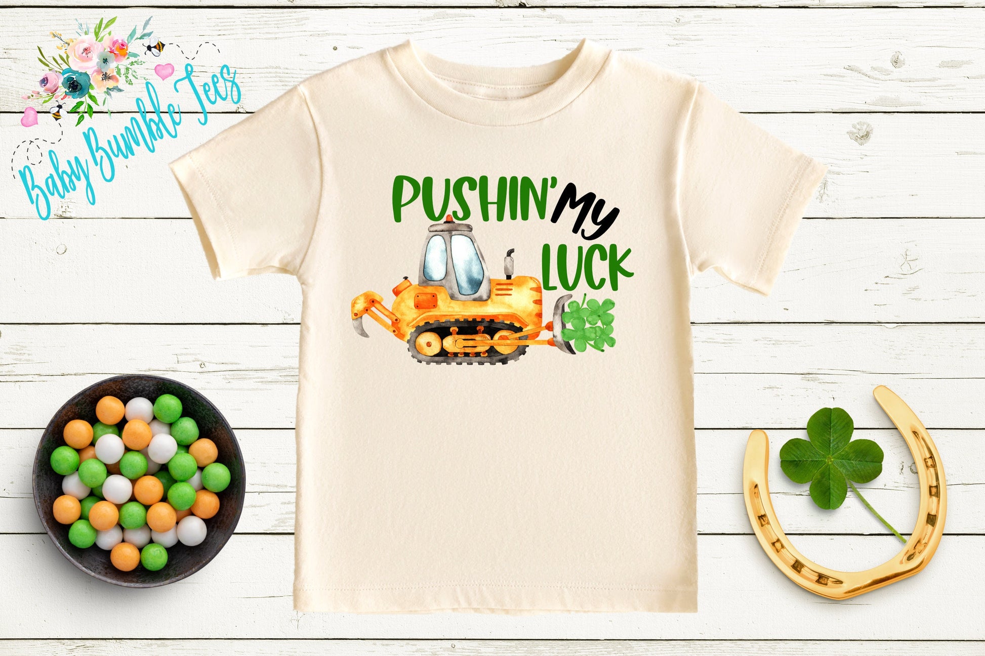 Pushin' My Luck - St Patricks Day Digger Shirt - St Patricks Day - Boy Shirt - Clover - St Paddys Day - Toddler Shirt - kids shirt