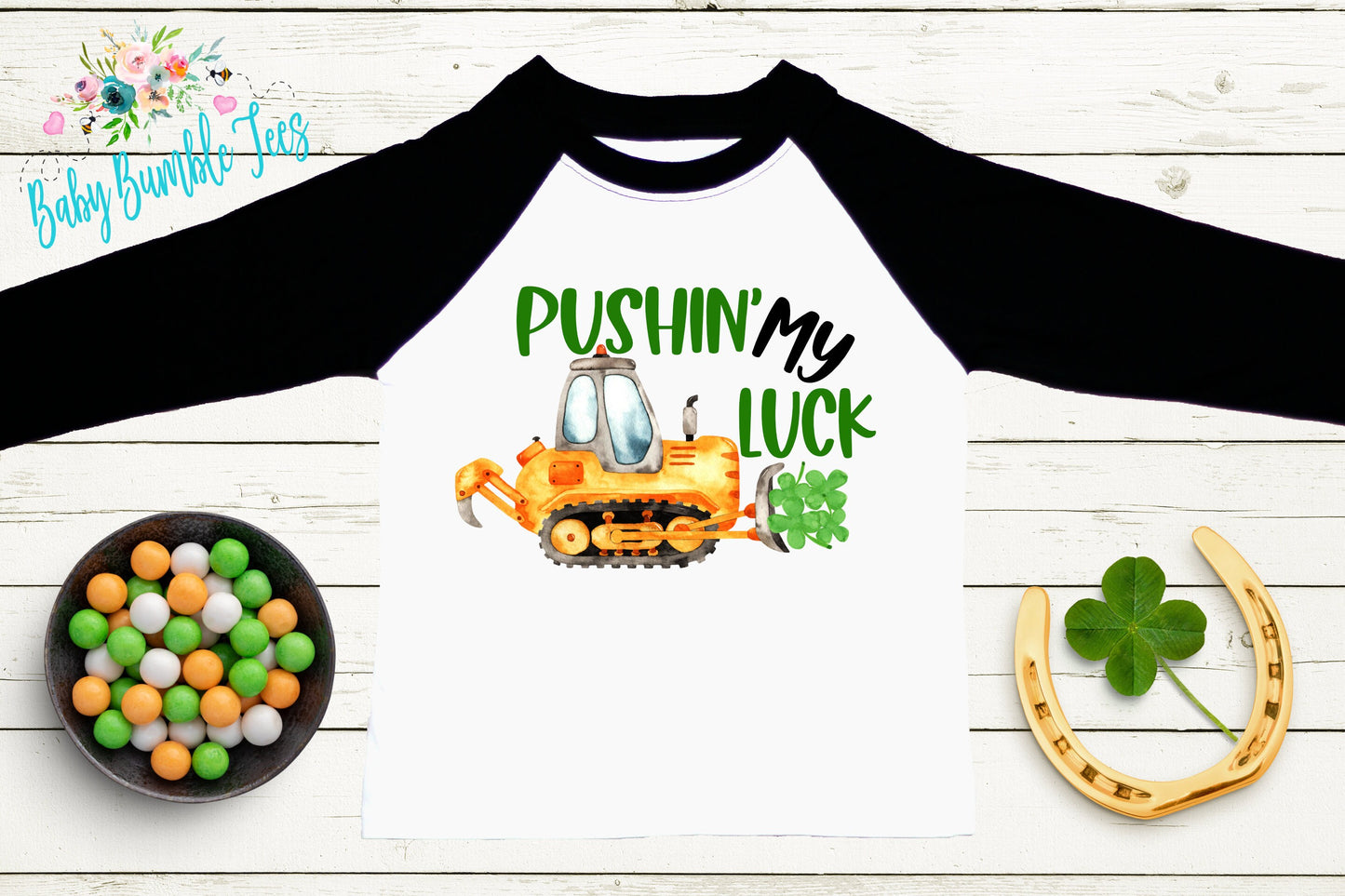 Pushin' My Luck - St Patricks Day Digger Shirt - St Patricks Day - Boy Shirt - Clover - St Paddys Day - Toddler Shirt - kids shirt