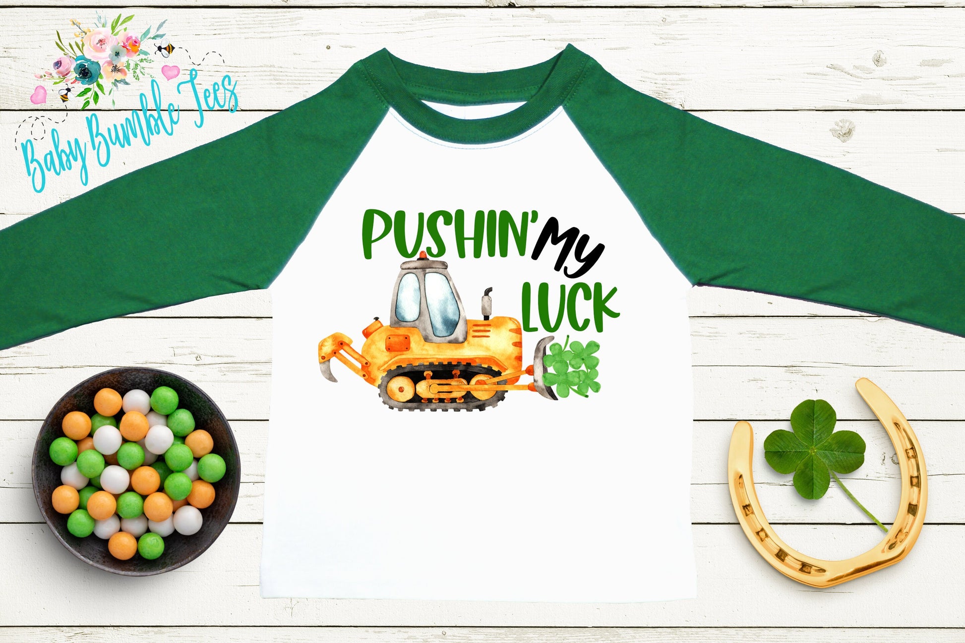 Pushin' My Luck - St Patricks Day Digger Shirt - St Patricks Day - Boy Shirt - Clover - St Paddys Day - Toddler Shirt - kids shirt