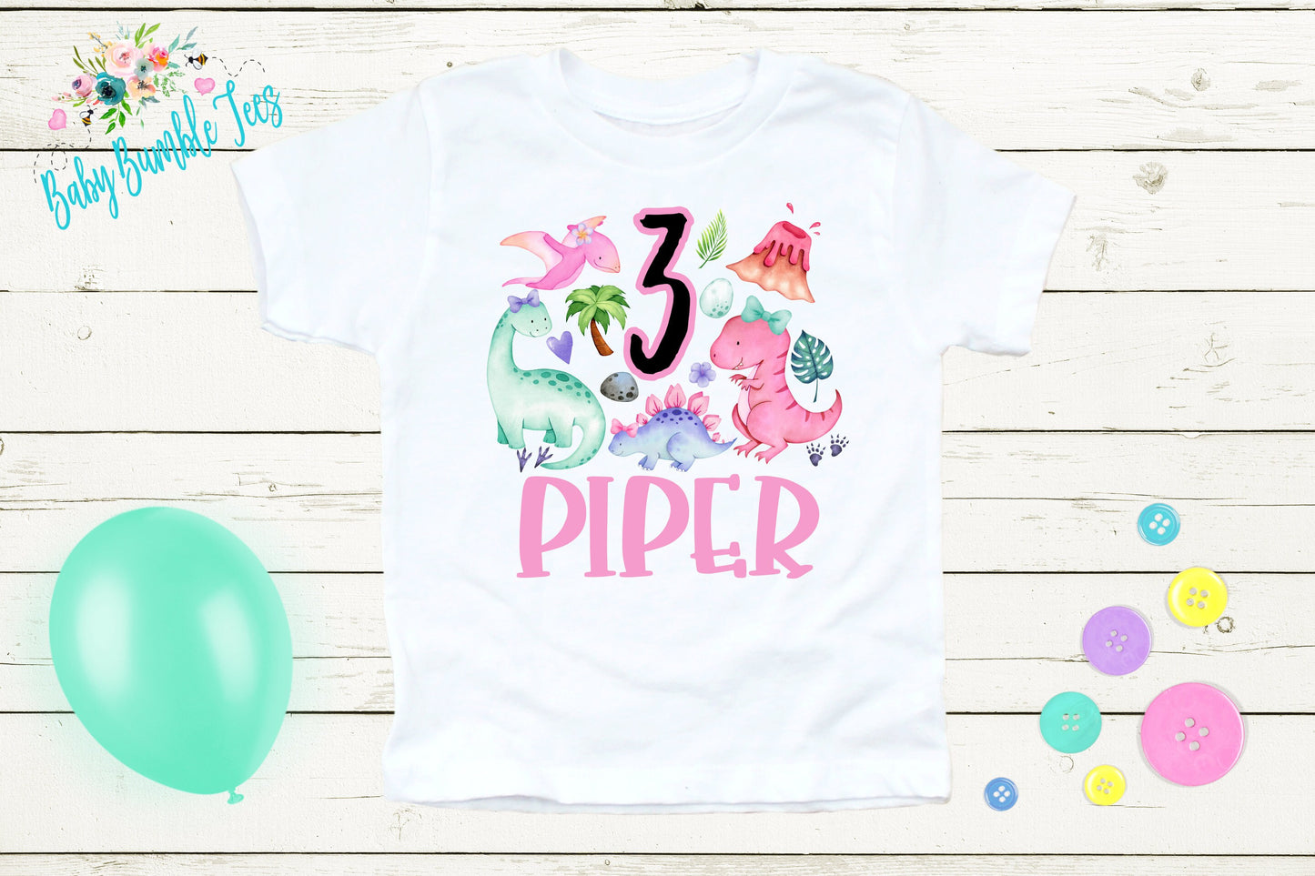 Girls Dinosaur Birthday Shirt, Kids Birthday Shirt, Custom Name Birthday Tee, Girl Birthday shirt, Girl Birthday Party T-Shirt, Personalized