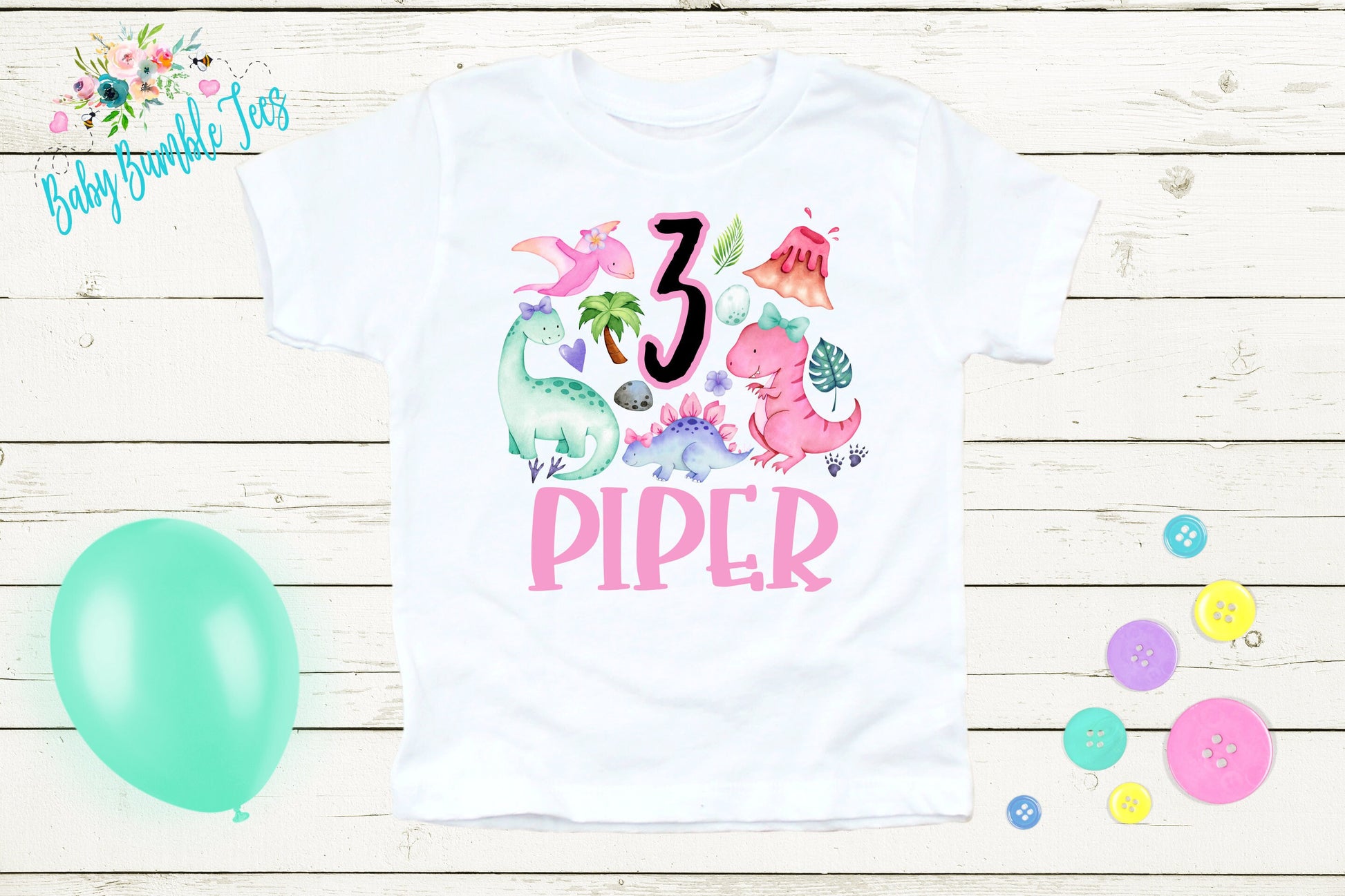 Girls Dinosaur Birthday Shirt, Kids Birthday Shirt, Custom Name Birthday Tee, Girl Birthday shirt, Girl Birthday Party T-Shirt, Personalized