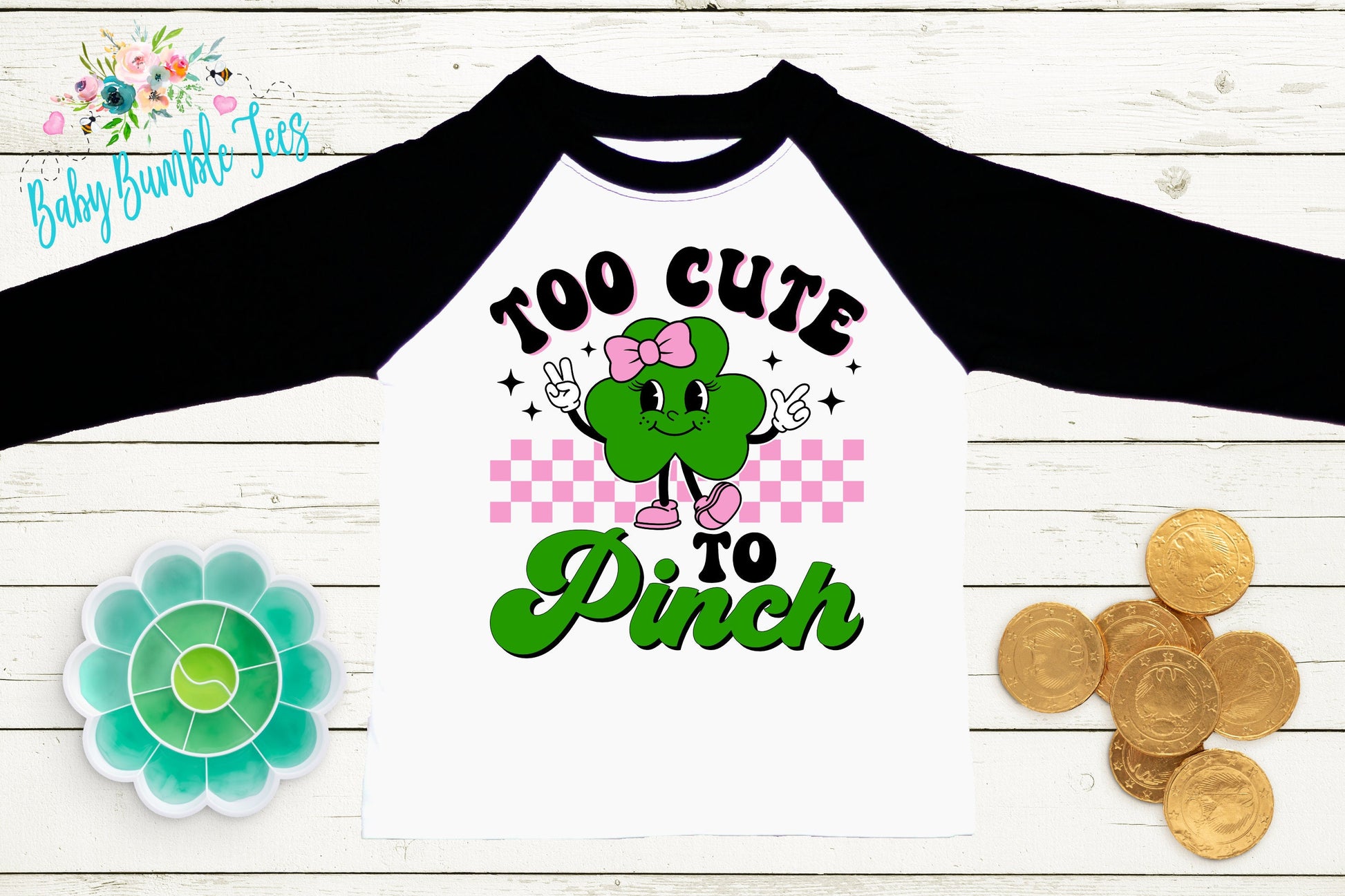 Too Cute To Pinch Shirt - Girls St Patricks Day Shirt - Kids St Patricks Day - Retro Clover - Toddler Shirt - St Paddy's Day Shirt