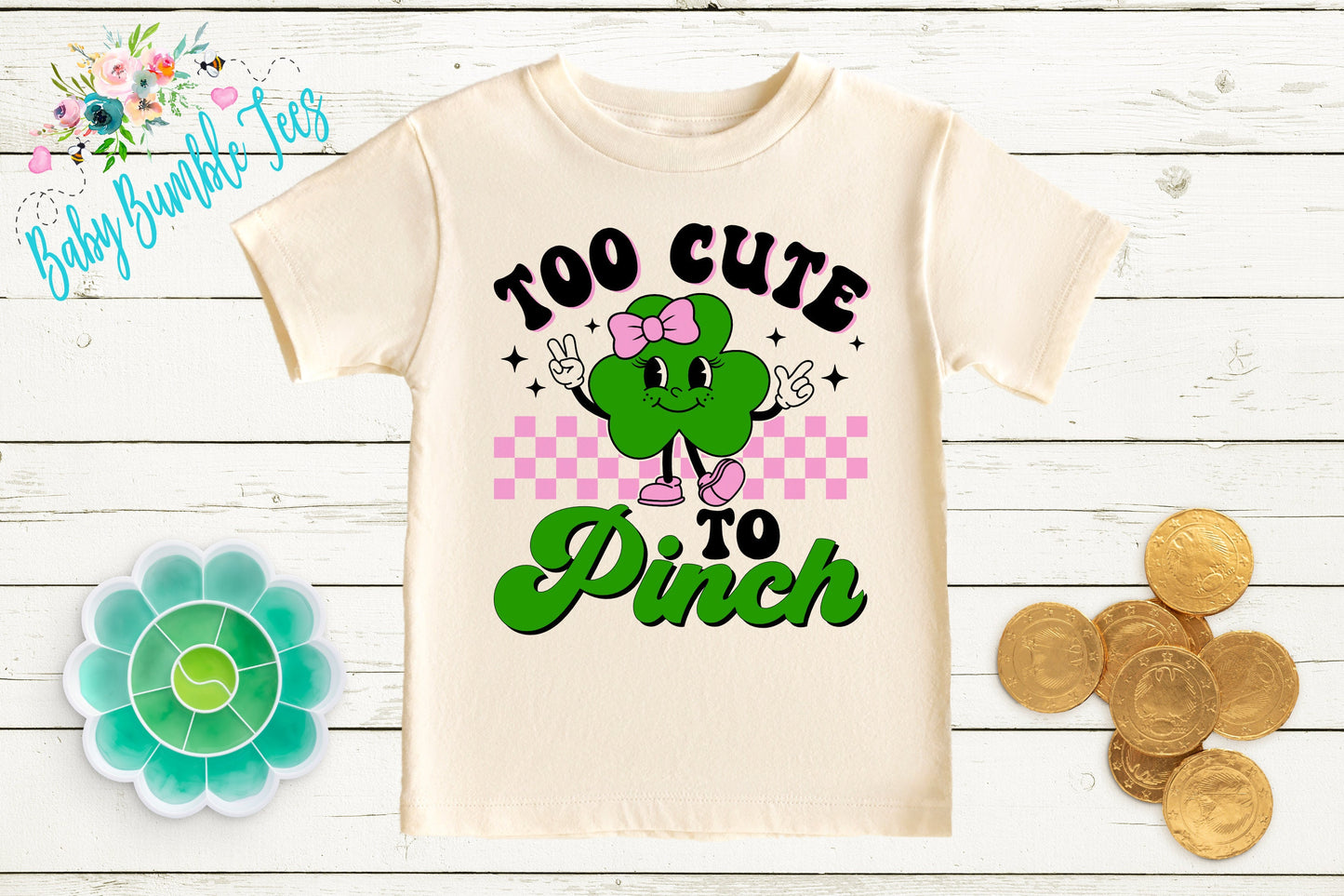 Too Cute To Pinch Shirt - Girls St Patricks Day Shirt - Kids St Patricks Day - Retro Clover - Toddler Shirt - St Paddy's Day Shirt