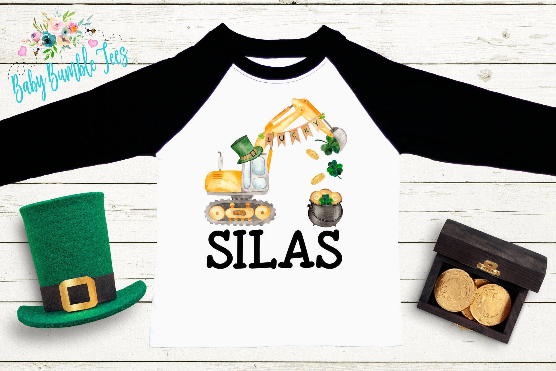 Boys St Patricks Day Shirt - Excavator Shirt - Personalized Name - Kids St Patricks Day Shirt - St Paddys Day Toddler Shirt - Boys Shirt