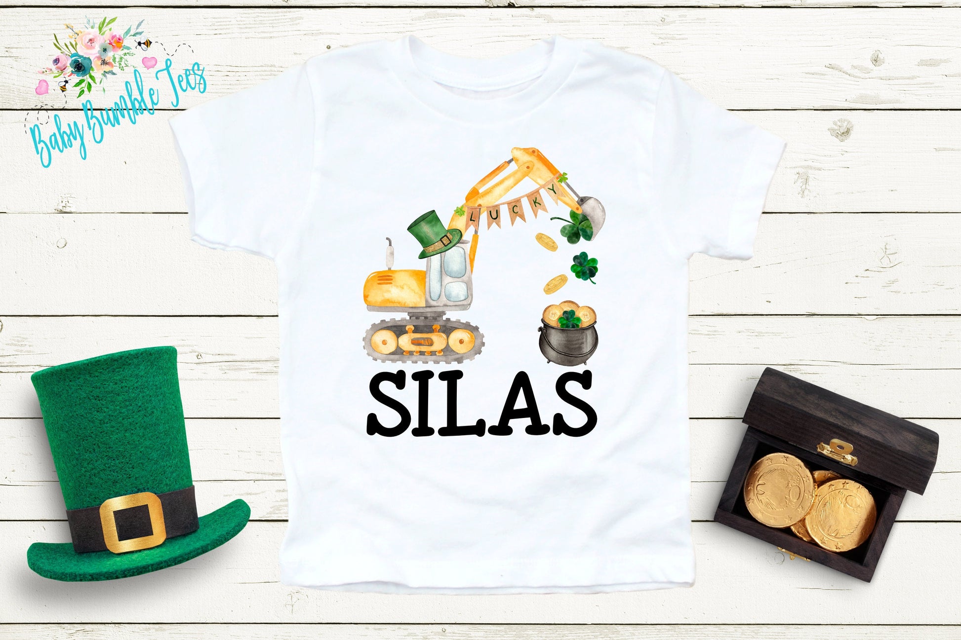 Boys St Patricks Day Shirt - Excavator Shirt - Personalized Name - Kids St Patricks Day Shirt - St Paddys Day Toddler Shirt - Boys Shirt