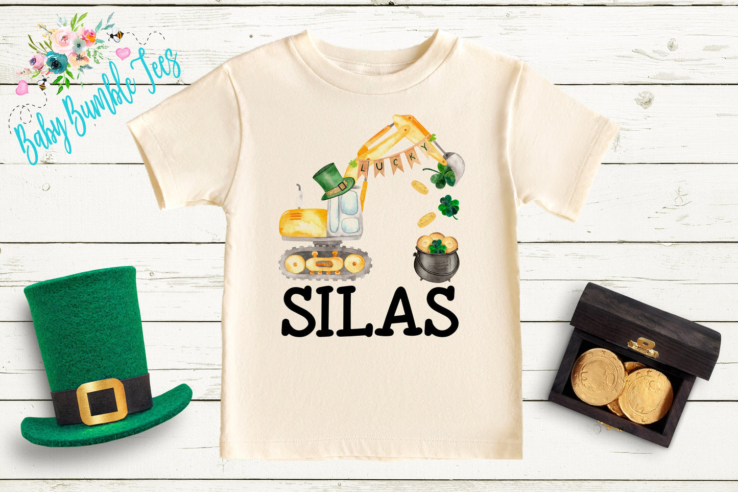 Boys St Patricks Day Shirt - Excavator Shirt - Personalized Name - Kids St Patricks Day Shirt - St Paddys Day Toddler Shirt - Boys Shirt