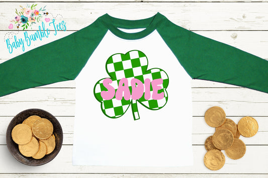 Girls Clover Shirt - Girls St Patricks Day Shirt - Personalized Name - Kids St Patricks Day Shirt - Toddler St Paddys Day Shirt - Retro