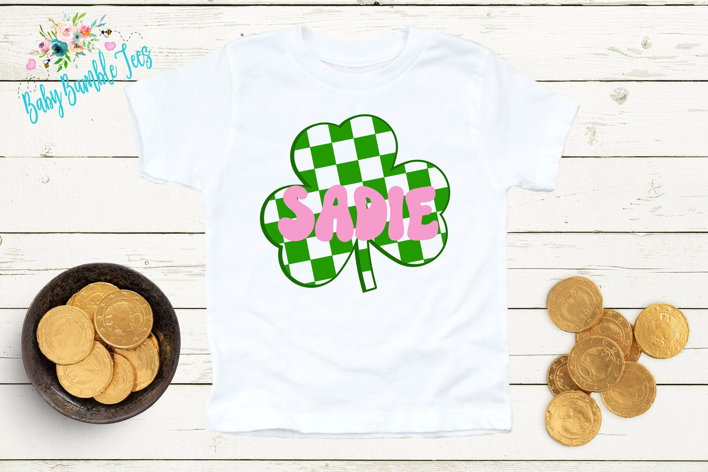 Girls Clover Shirt - Girls St Patricks Day Shirt - Personalized Name - Kids St Patricks Day Shirt - Toddler St Paddys Day Shirt - Retro