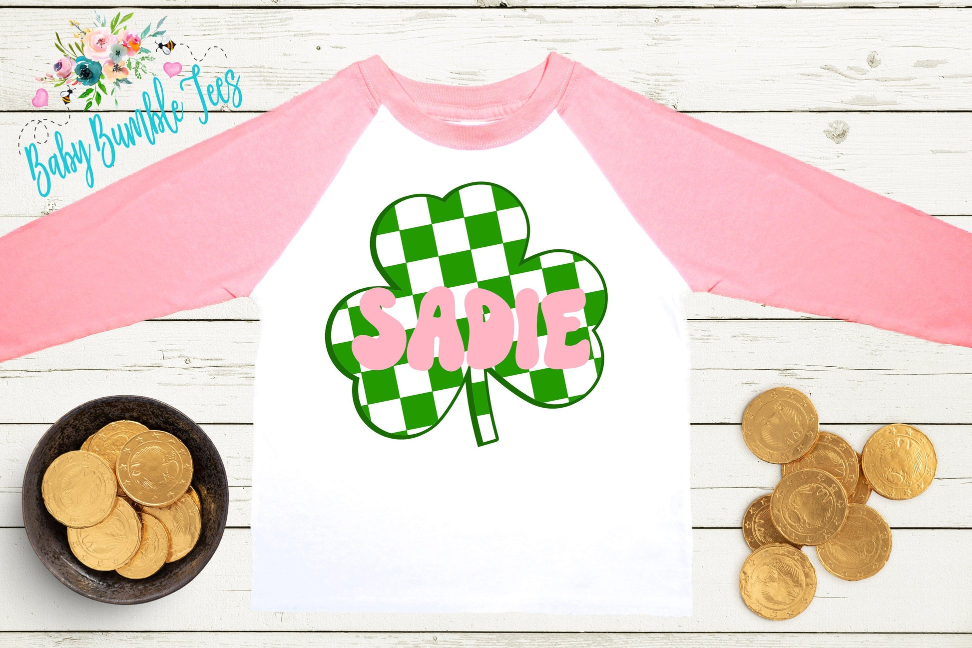 Girls Clover Shirt - Girls St Patricks Day Shirt - Personalized Name - Kids St Patricks Day Shirt - Toddler St Paddys Day Shirt - Retro