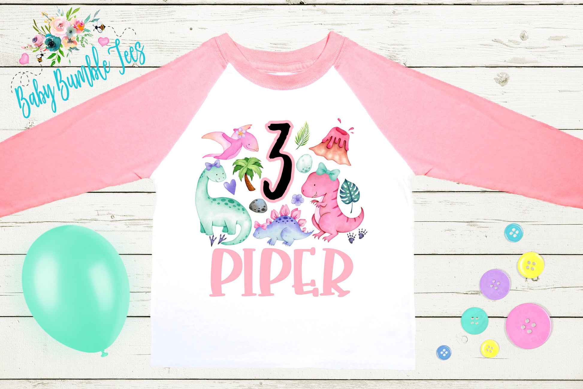 Girls Dinosaur Birthday Shirt, Kids Birthday Shirt, Custom Name Birthday Tee, Girl Birthday shirt, Girl Birthday Party T-Shirt, Personalized