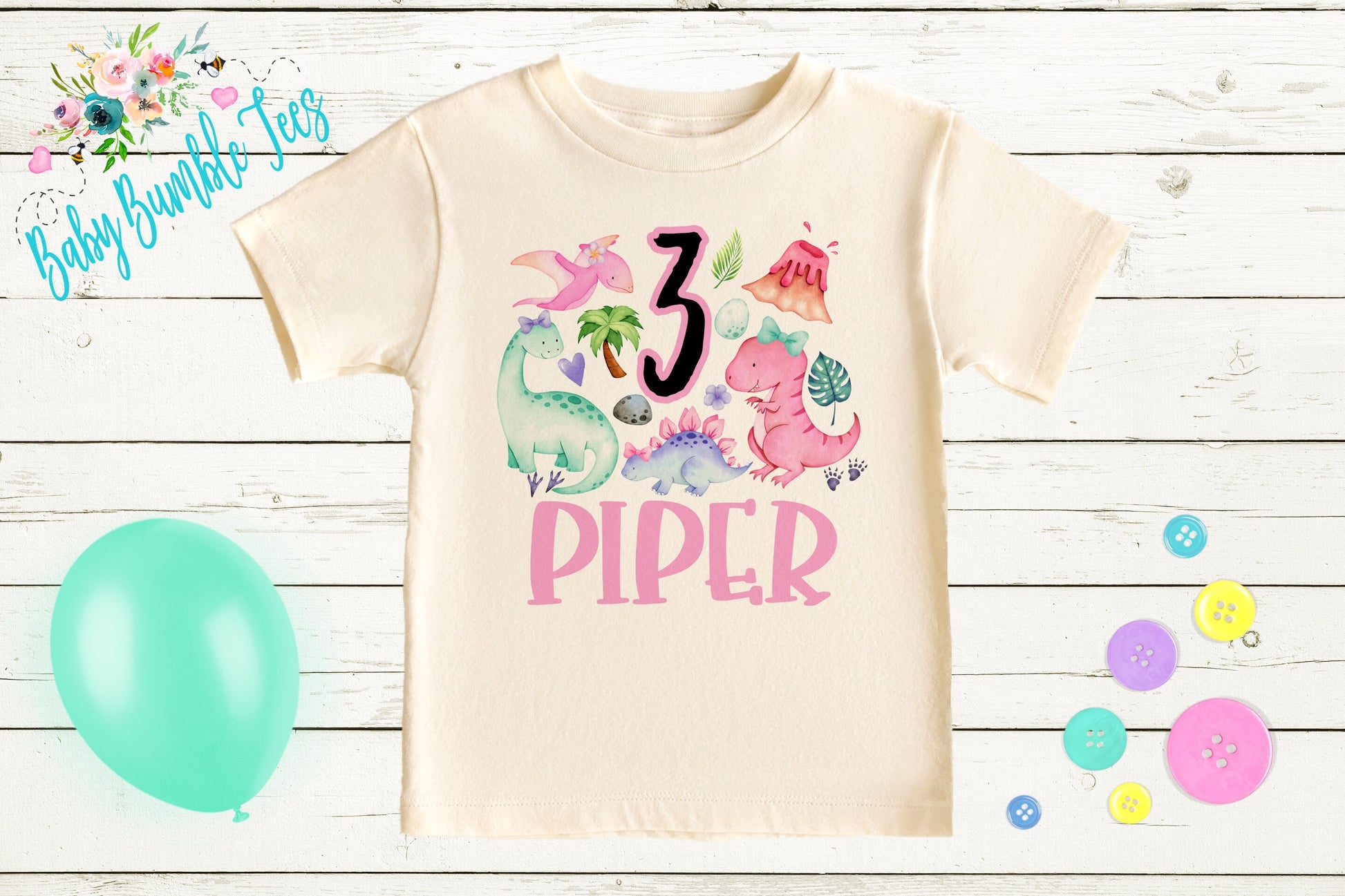 Girls Dinosaur Birthday Shirt, Kids Birthday Shirt, Custom Name Birthday Tee, Girl Birthday shirt, Girl Birthday Party T-Shirt, Personalized