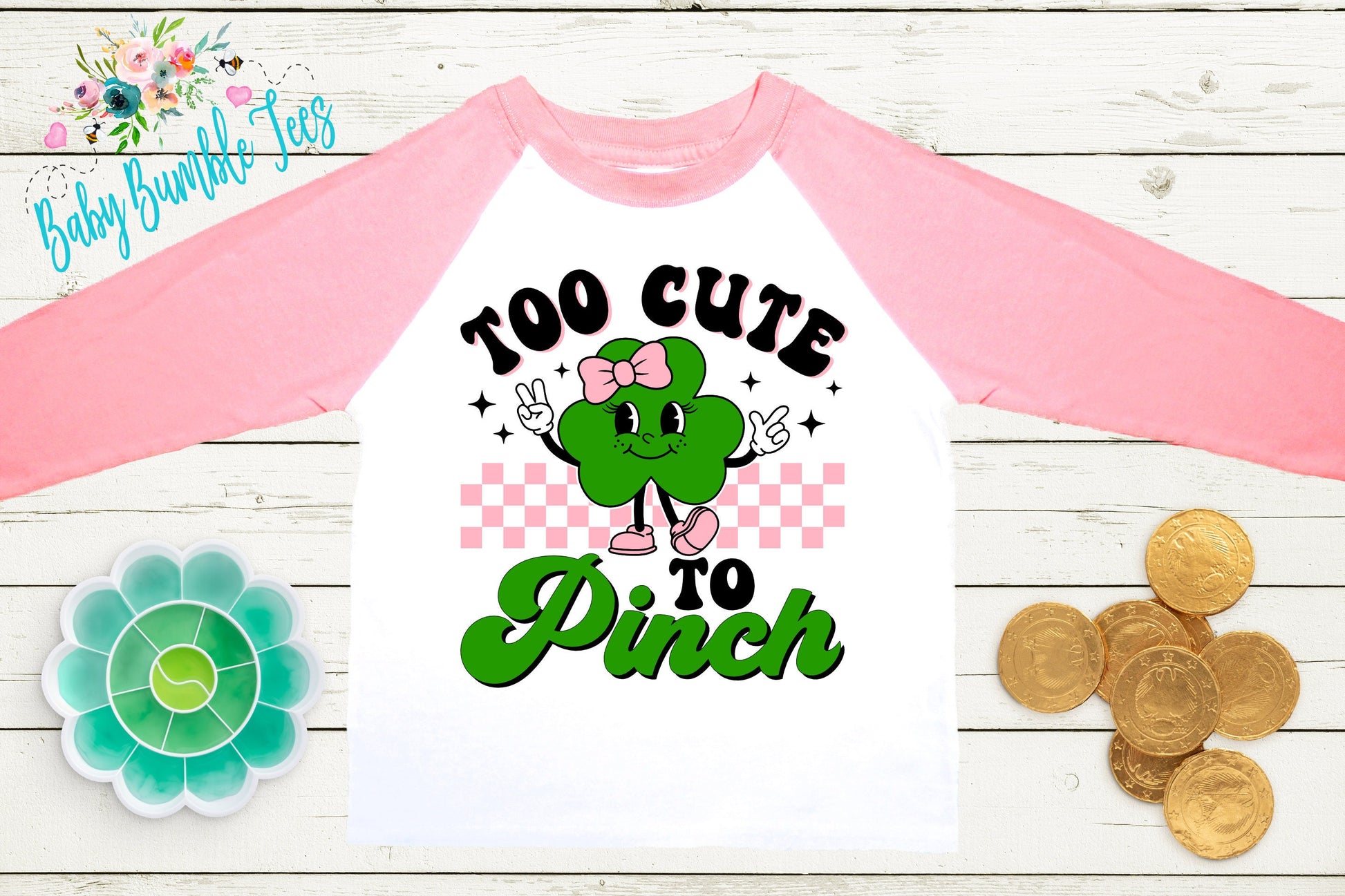 Too Cute To Pinch Shirt - Girls St Patricks Day Shirt - Kids St Patricks Day - Retro Clover - Toddler Shirt - St Paddy's Day Shirt