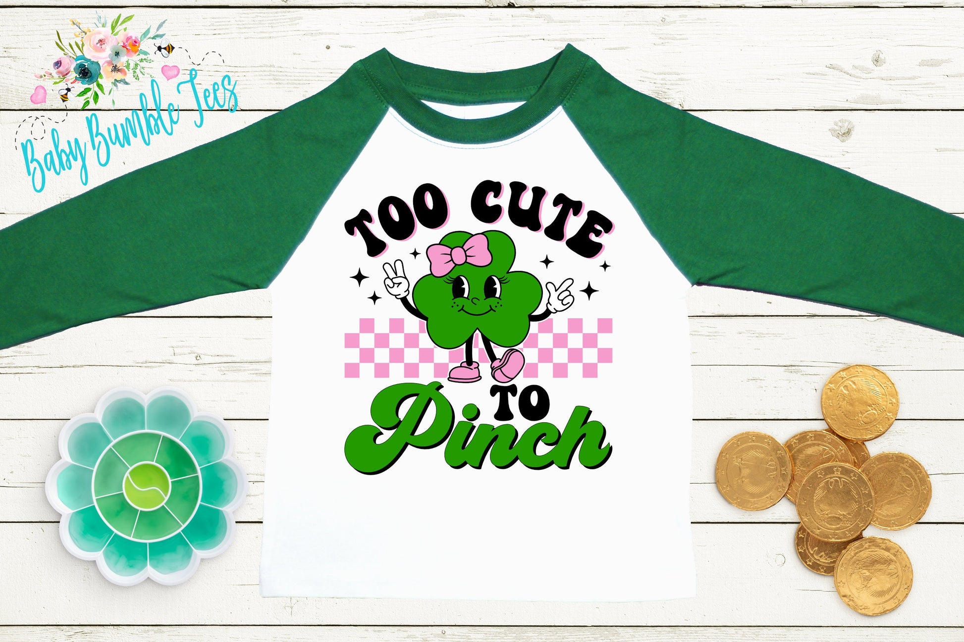 Too Cute To Pinch Shirt - Girls St Patricks Day Shirt - Kids St Patricks Day - Retro Clover - Toddler Shirt - St Paddy's Day Shirt