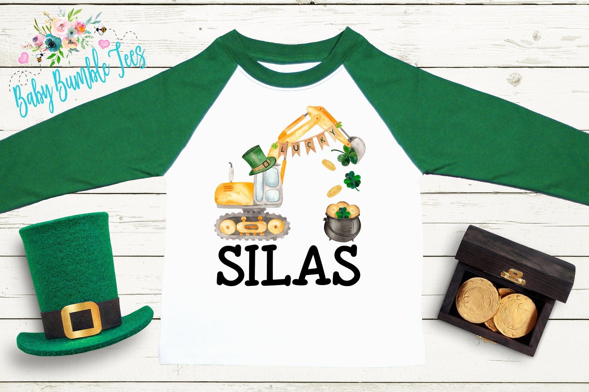 Boys St Patricks Day Shirt - Excavator Shirt - Personalized Name - Kids St Patricks Day Shirt - St Paddys Day Toddler Shirt - Boys Shirt