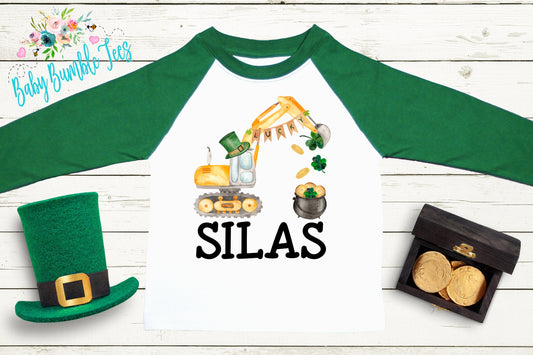 Boys St Patricks Day Shirt - Excavator Shirt - Personalized Name - Kids St Patricks Day Shirt - St Paddys Day Toddler Shirt - Boys Shirt