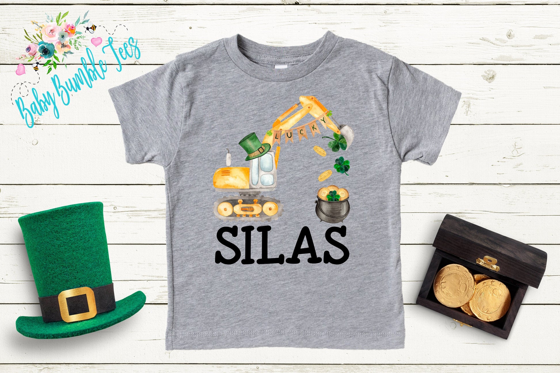 Boys St Patricks Day Shirt - Excavator Shirt - Personalized Name - Kids St Patricks Day Shirt - St Paddys Day Toddler Shirt - Boys Shirt