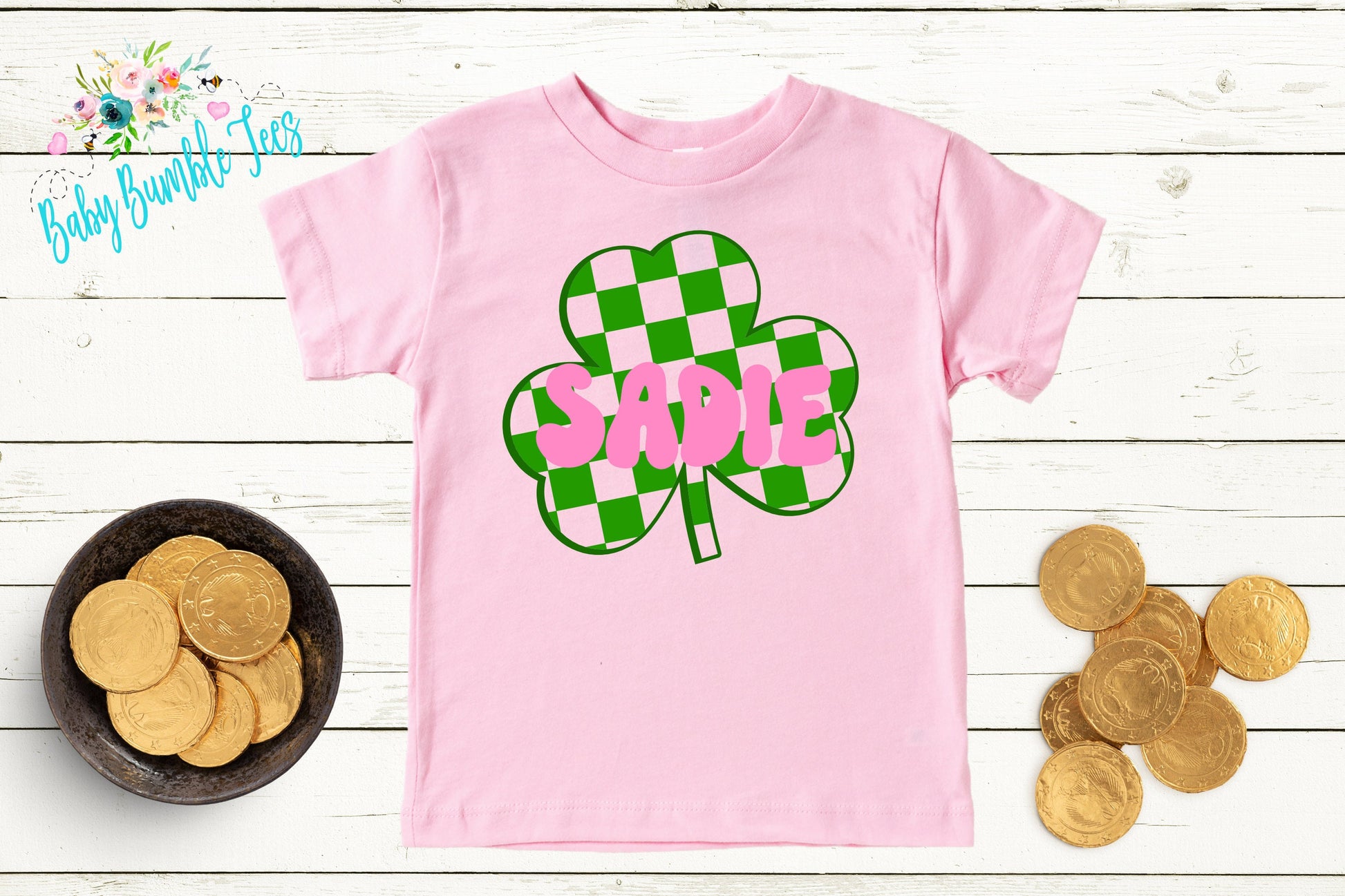 Girls Clover Shirt - Girls St Patricks Day Shirt - Personalized Name - Kids St Patricks Day Shirt - Toddler St Paddys Day Shirt - Retro