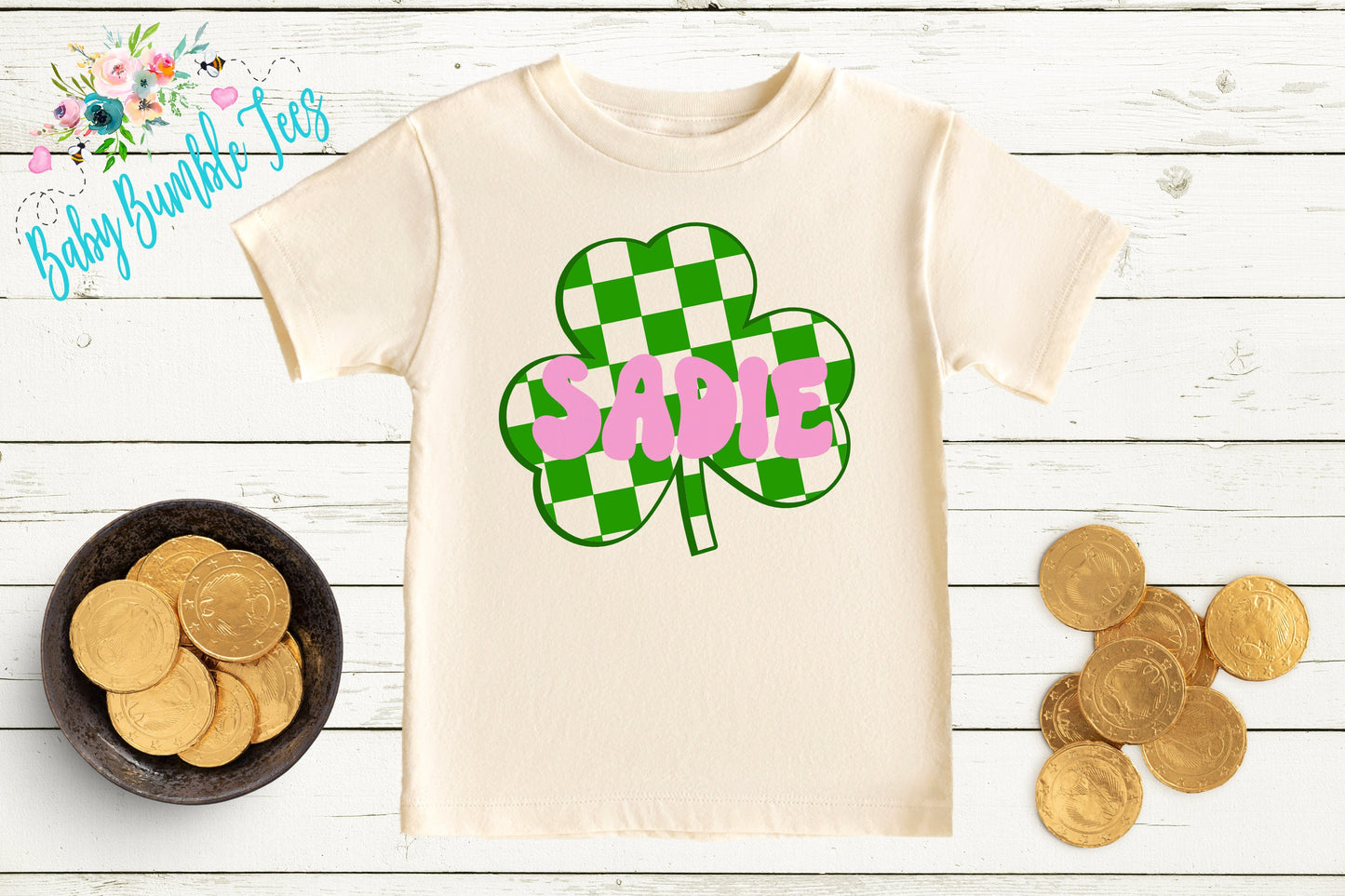 Girls Clover Shirt - Girls St Patricks Day Shirt - Personalized Name - Kids St Patricks Day Shirt - Toddler St Paddys Day Shirt - Retro