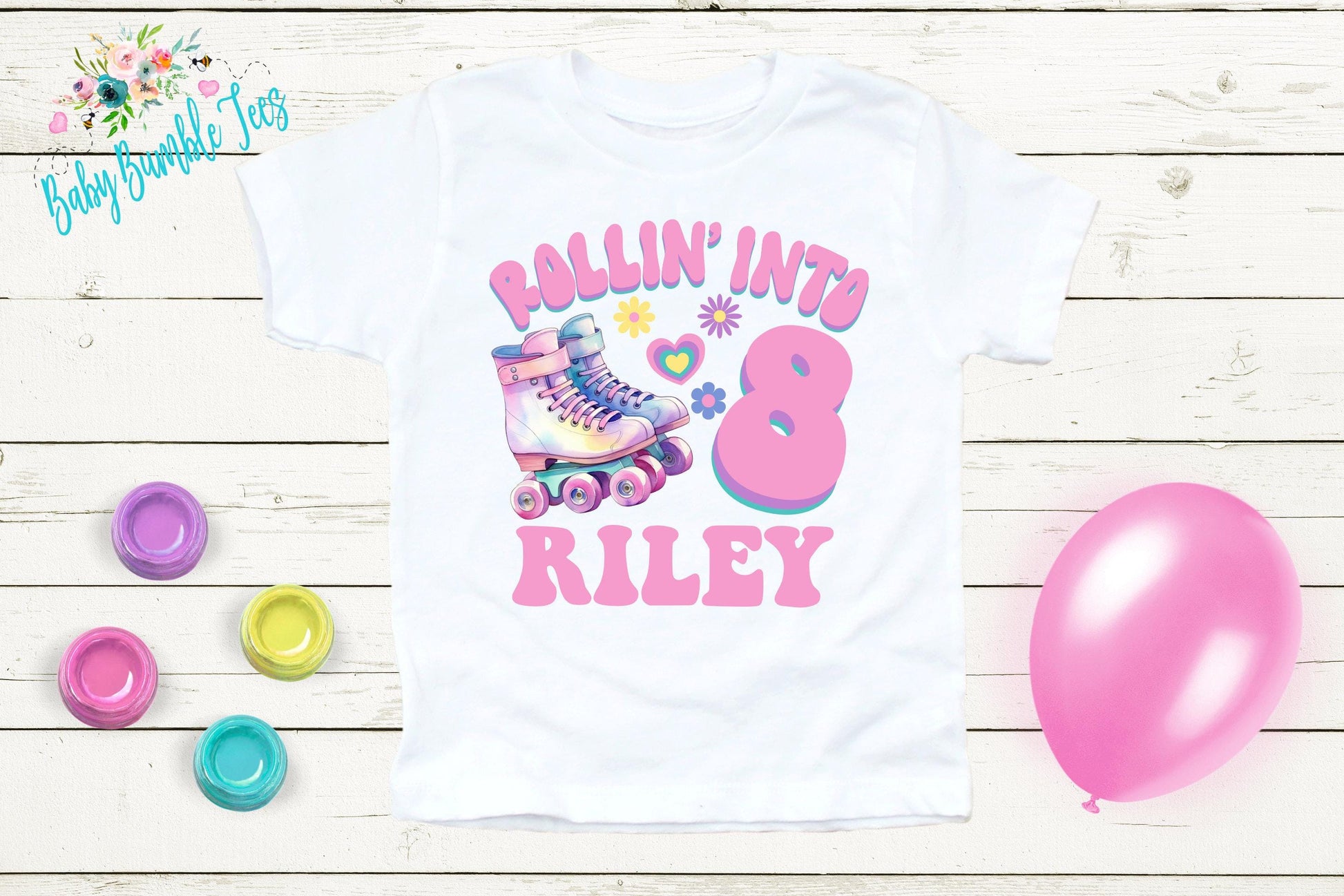 Roller Blade Girls Birthday Shirt, Rolling into, Kids Birthday Shirt, Retro Birthday Tee, Girl Birthday shirt, Groovy Skate Birthday Party