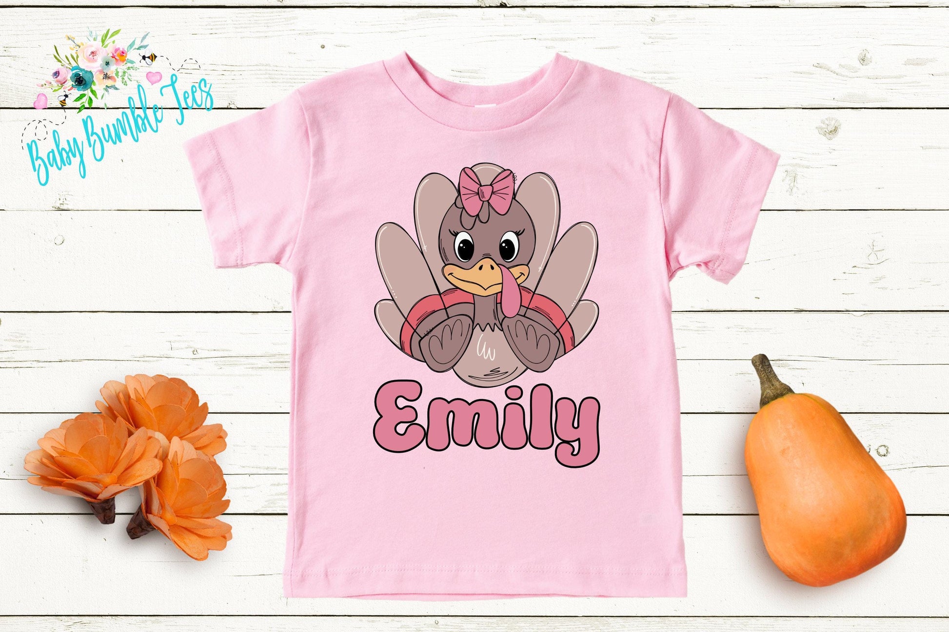Girls Thanksgiving Shirt, Kids Turkey Name T-shirt, Personalized Tee, Pumpkin Patch Outfit, Toddler Custom Name Shirt, Retro Kids Fall Shirt