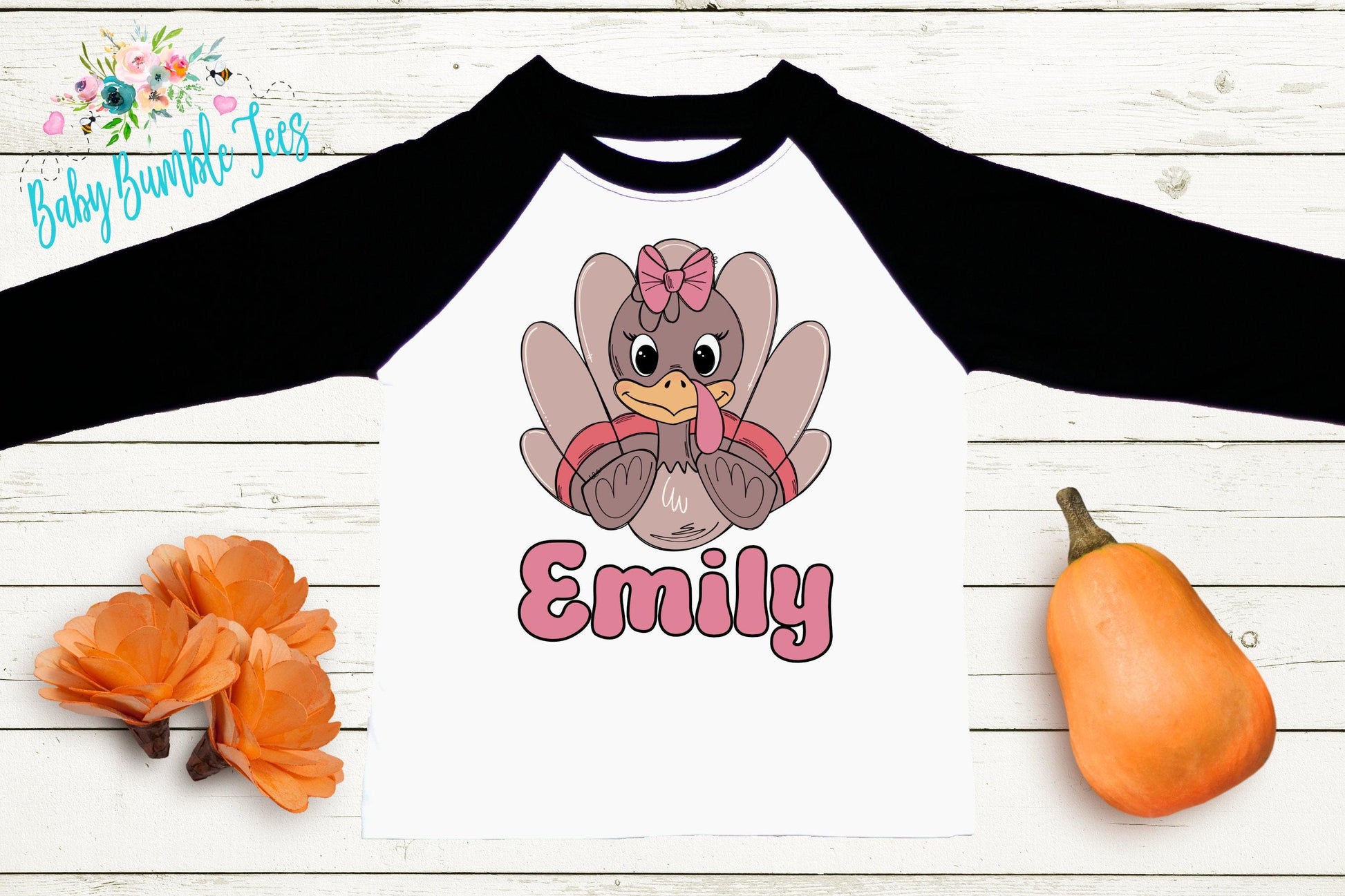 Girls Thanksgiving Shirt, Kids Turkey Name T-shirt, Personalized Tee, Pumpkin Patch Outfit, Toddler Custom Name Shirt, Retro Kids Fall Shirt