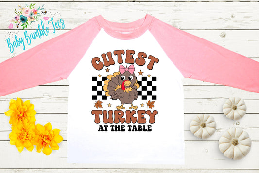 Cutest Turkey At The Table Shirt, Girls Thanksgiving T-shirt, Toddler Fall Tee, Pumpkin Patch Outfit, Retro Kids Fall Shirt, Funny Groovy