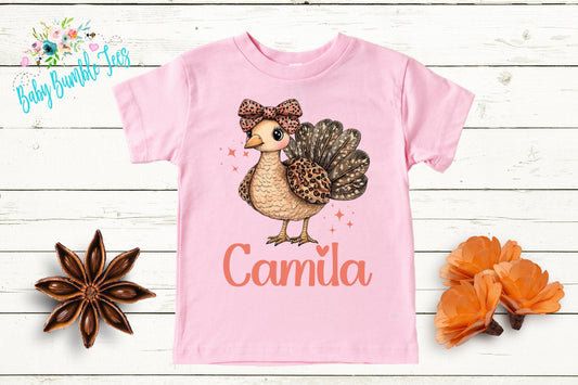 Girls Thanksgiving Shirt, Kids Turkey Name T-shirt, Personalized Tee, Pumpkin Patch Outfit, Toddler Custom Name Shirt, Retro Kids Fall Shirt