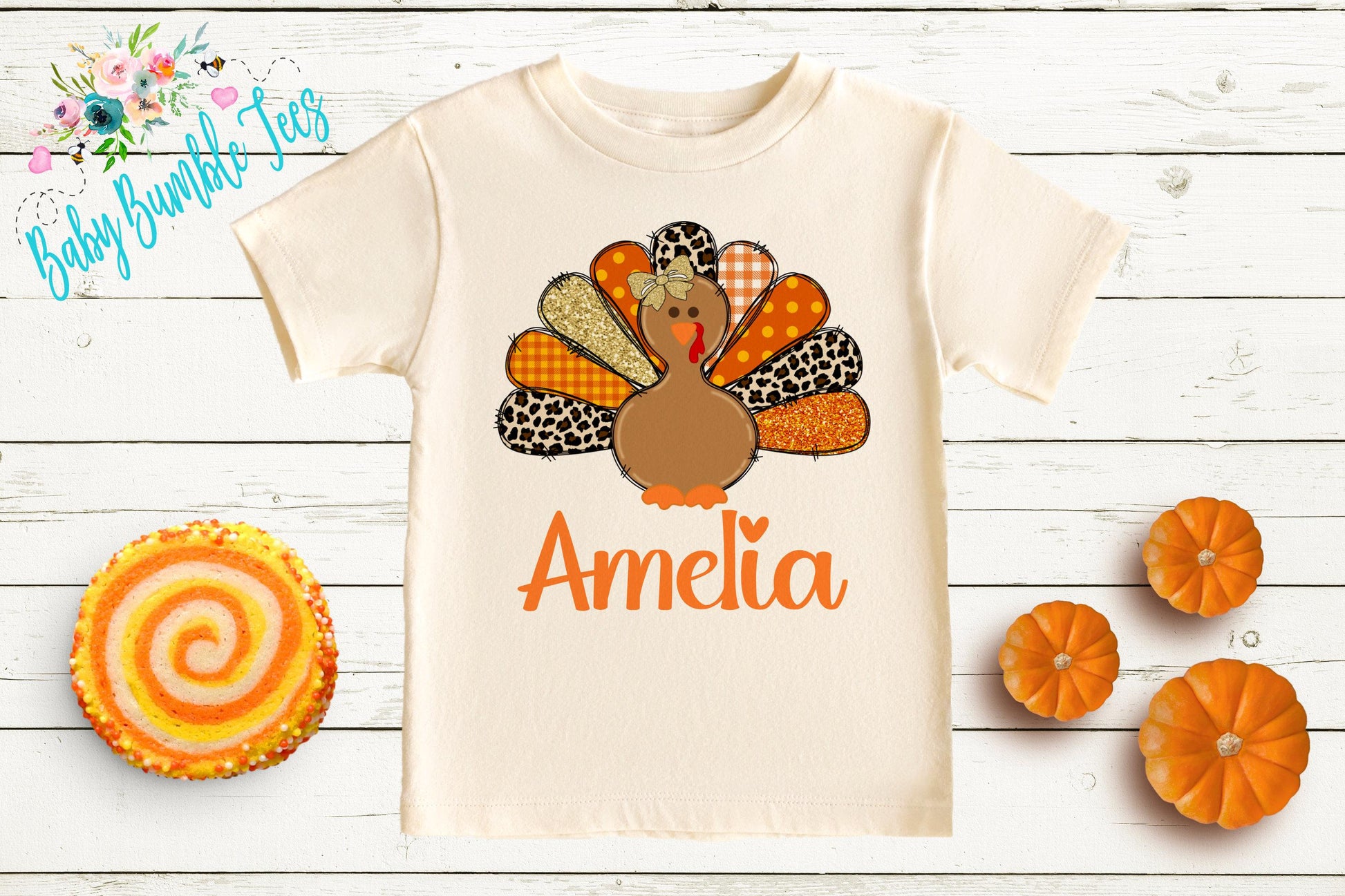 Girls Thanksgiving Shirt, Kids Turkey Name T-shirt, Personalized Tee, Pumpkin Patch Outfit, Toddler Custom Name Shirt, Retro Kids Fall Shirt