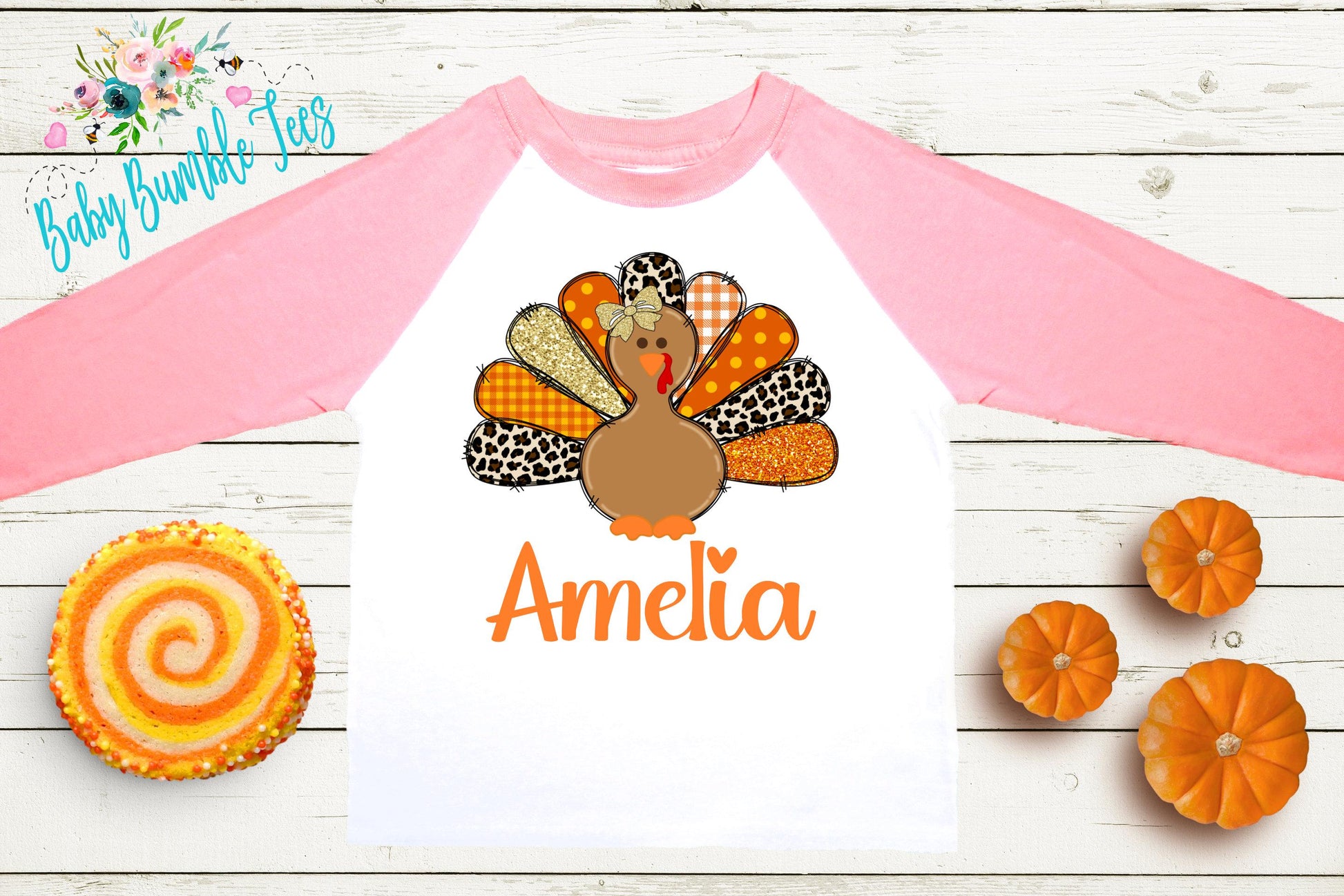 Girls Thanksgiving Shirt, Kids Turkey Name T-shirt, Personalized Tee, Pumpkin Patch Outfit, Toddler Custom Name Shirt, Retro Kids Fall Shirt