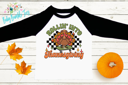 Rolling Into Thanksgiving Shirt, Boys Thanksgiving T-shirt, Toddler Fall Tee, Pumpkin Patch Outfit, Retro Kids Fall Shirt, Funny Groovy Tee