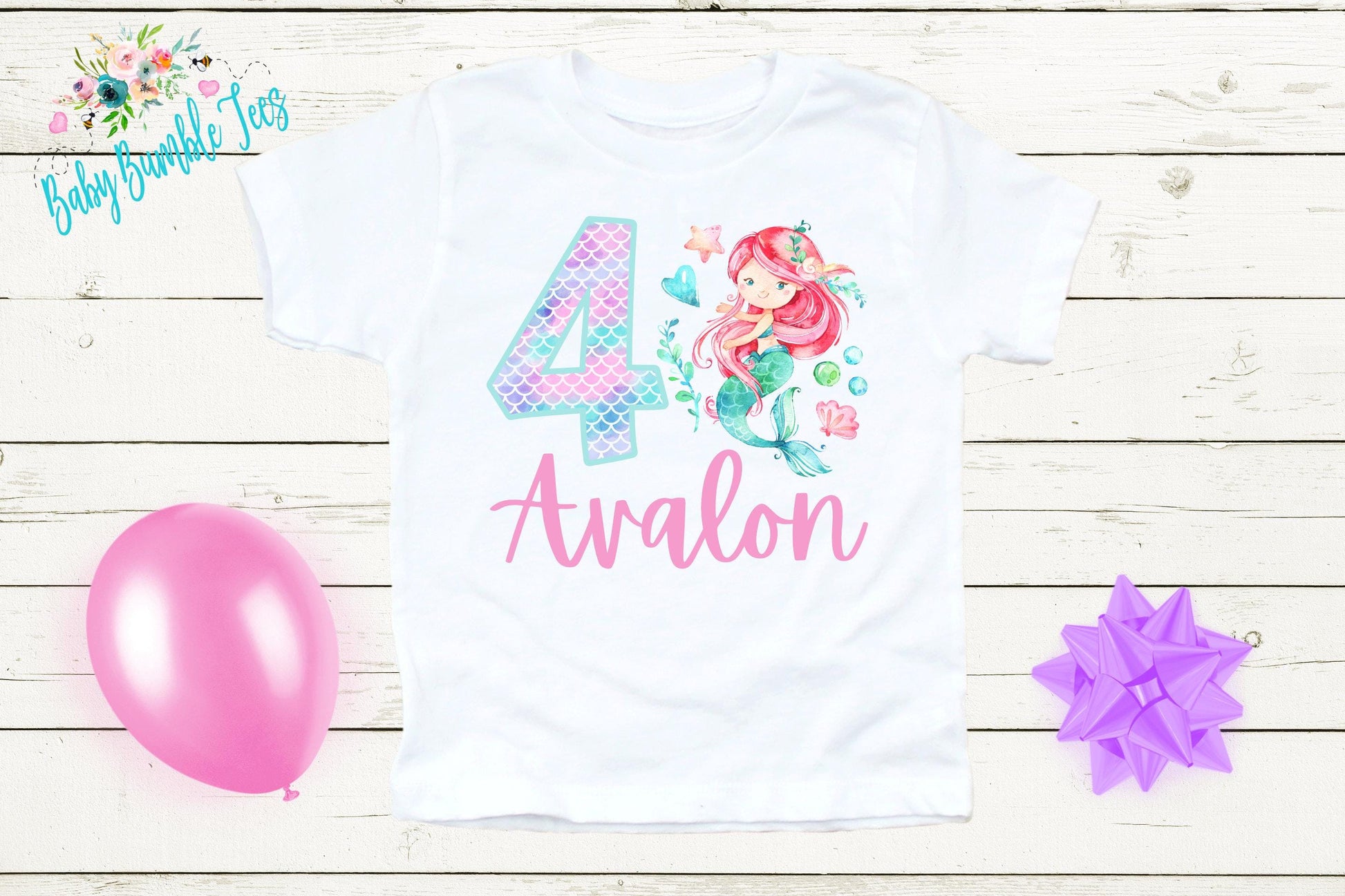 Girls Mermaid Birthday Shirt, Kids Birthday Shirt, Custom Name Birthday Tee, Girl Birthday shirt, Girl Birthday Party T-Shirt, Personalized