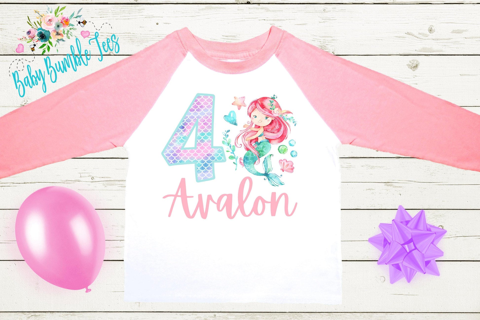 Girls Mermaid Birthday Shirt, Kids Birthday Shirt, Custom Name Birthday Tee, Girl Birthday shirt, Girl Birthday Party T-Shirt, Personalized