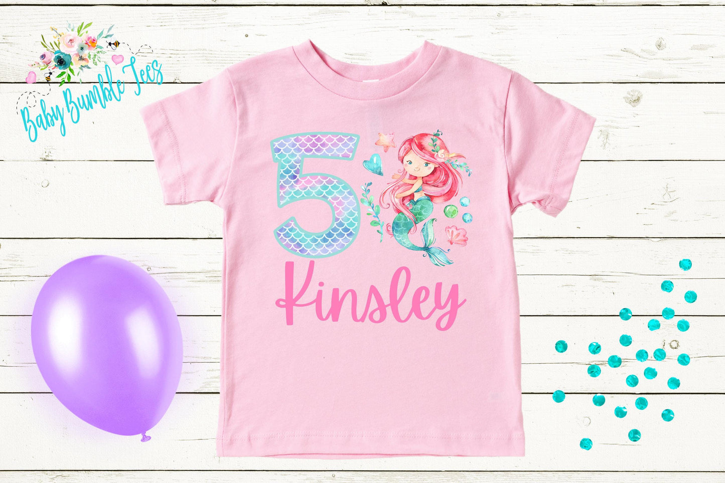 Girls Mermaid Birthday Shirt, Kids Birthday Shirt, Custom Name Birthday Tee, Girl Birthday shirt, Girl Birthday Party T-Shirt, Personalized
