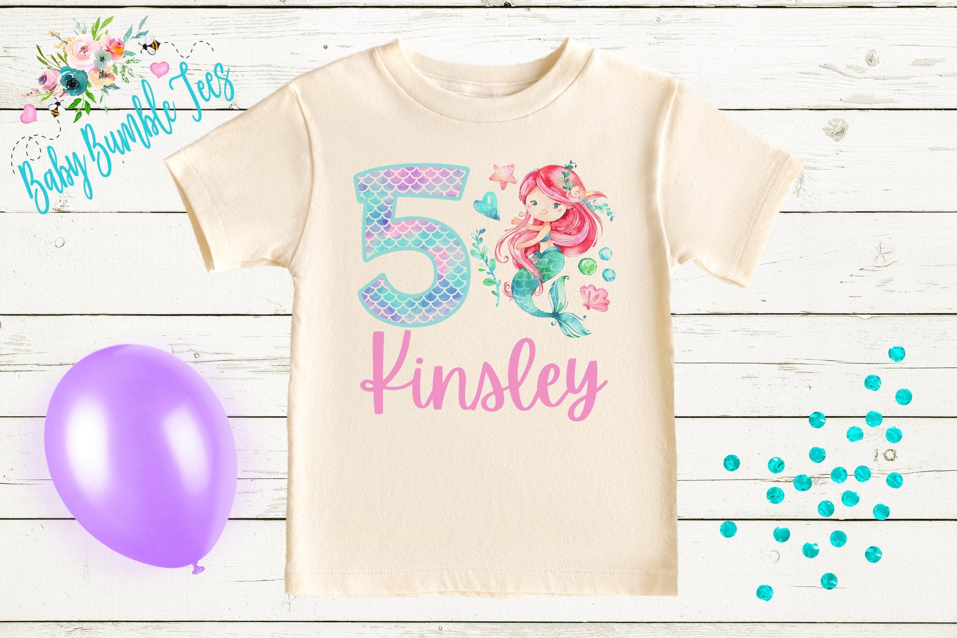 Girls Mermaid Birthday Shirt, Kids Birthday Shirt, Custom Name Birthday Tee, Girl Birthday shirt, Girl Birthday Party T-Shirt, Personalized
