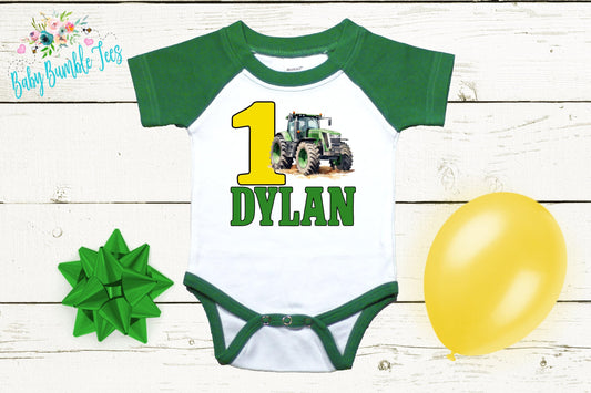 Farm Tractor Birthday Bodysuit, Boys 1st Birthday Outfit, Custom Name, First Birthday, Birthday Boy, Farm Animals, Green Tractor