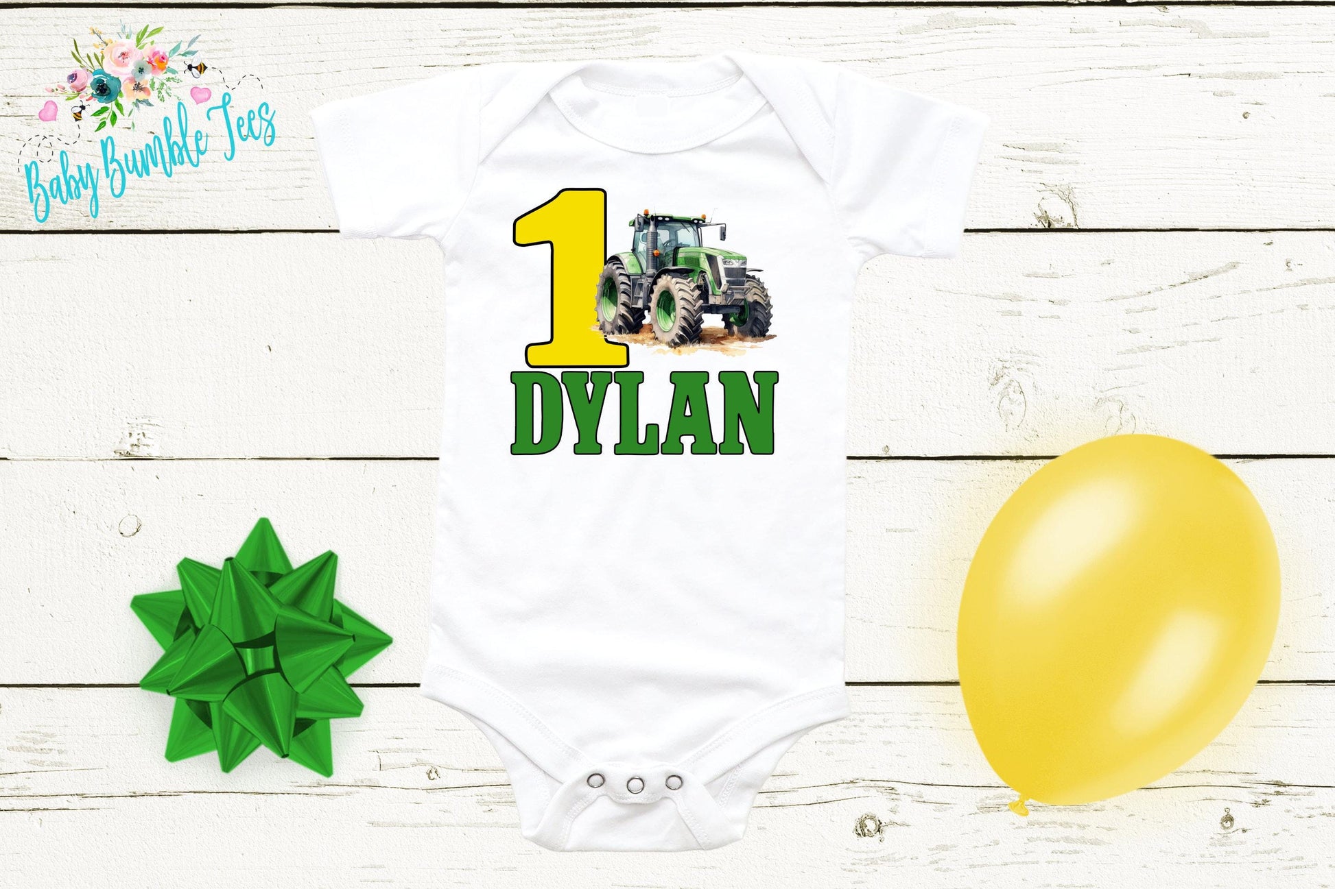 Farm Tractor Birthday Bodysuit, Boys 1st Birthday Outfit, Custom Name, First Birthday, Birthday Boy, Farm Animals, Green Tractor