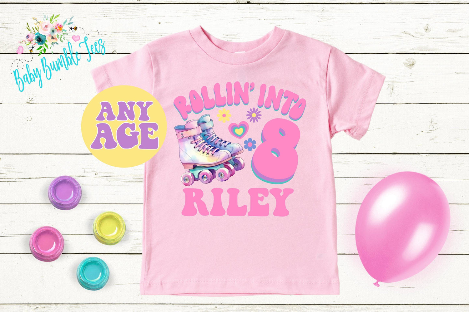 Roller Blade Girls Birthday Shirt, Rolling into, Kids Birthday Shirt, Retro Birthday Tee, Girl Birthday shirt, Groovy Skate Birthday Party