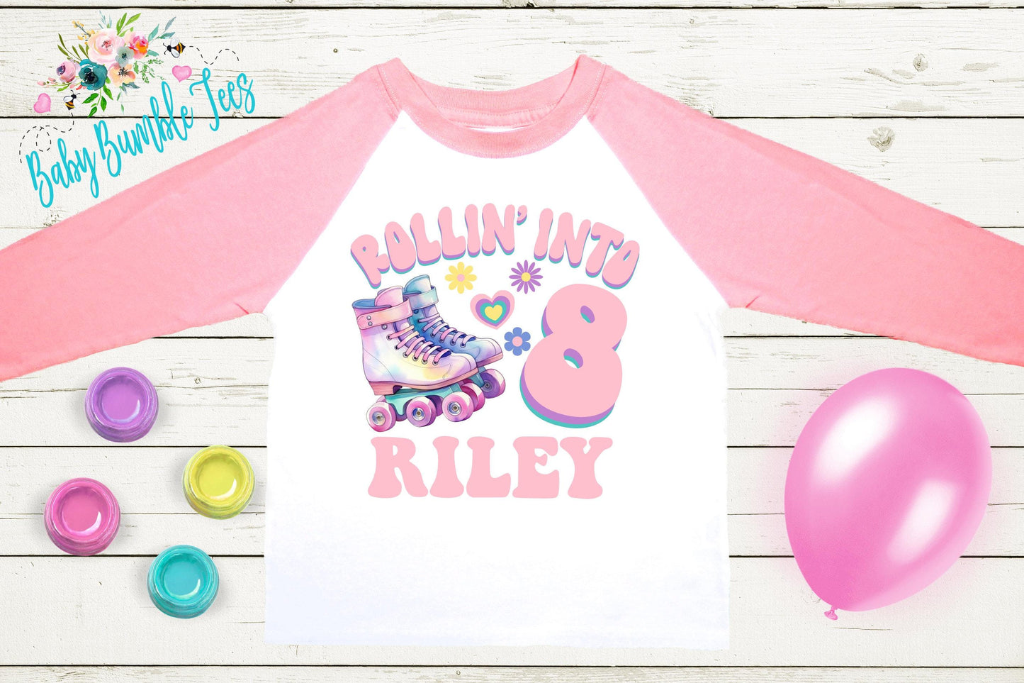 Roller Blade Girls Birthday Shirt, Rolling into, Kids Birthday Shirt, Retro Birthday Tee, Girl Birthday shirt, Groovy Skate Birthday Party