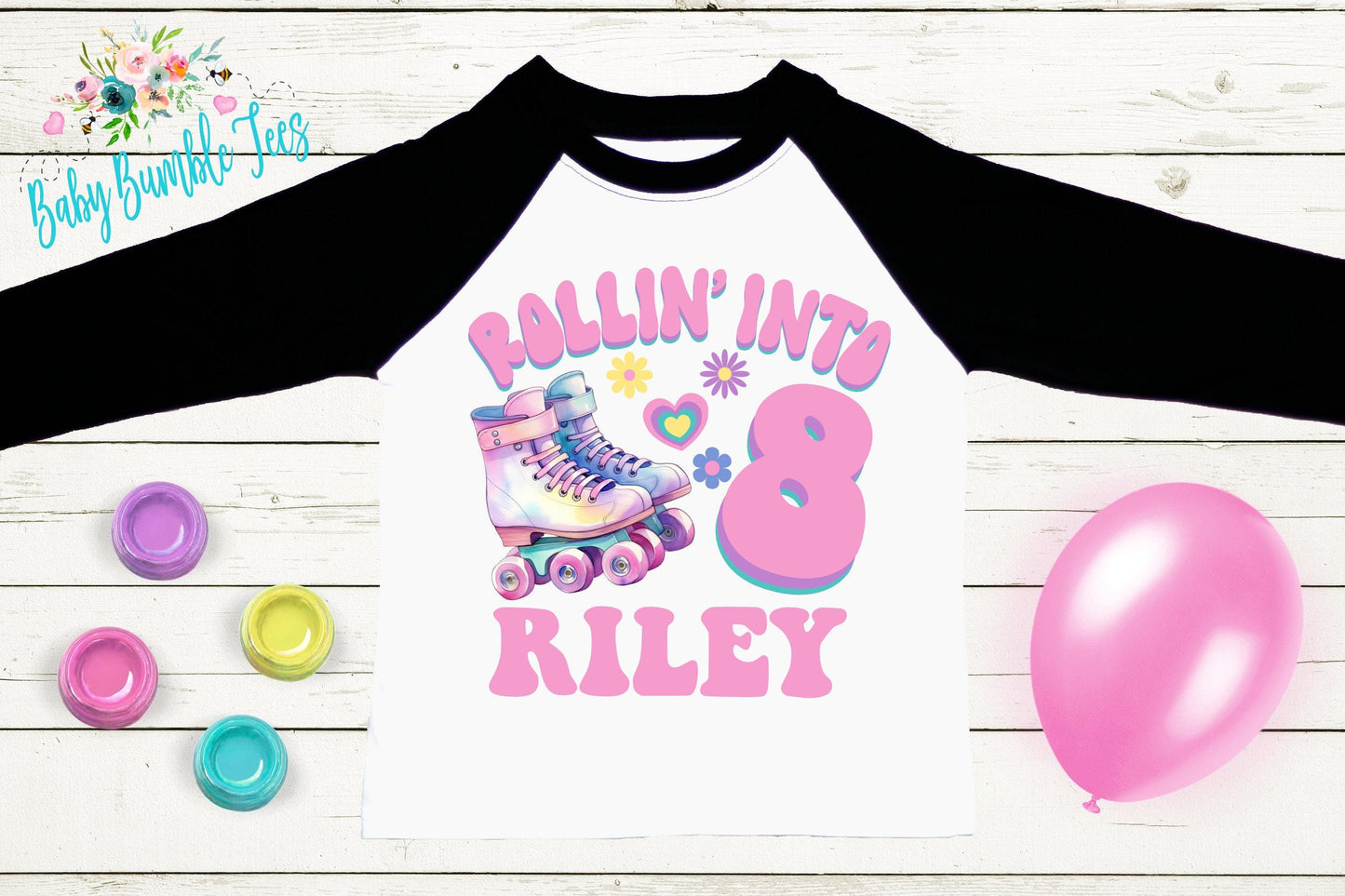 Roller Blade Girls Birthday Shirt, Rolling into, Kids Birthday Shirt, Retro Birthday Tee, Girl Birthday shirt, Groovy Skate Birthday Party