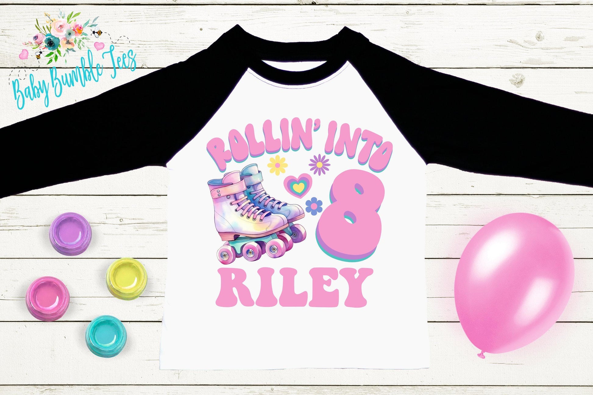 Roller Blade Girls Birthday Shirt, Rolling into, Kids Birthday Shirt, Retro Birthday Tee, Girl Birthday shirt, Groovy Skate Birthday Party